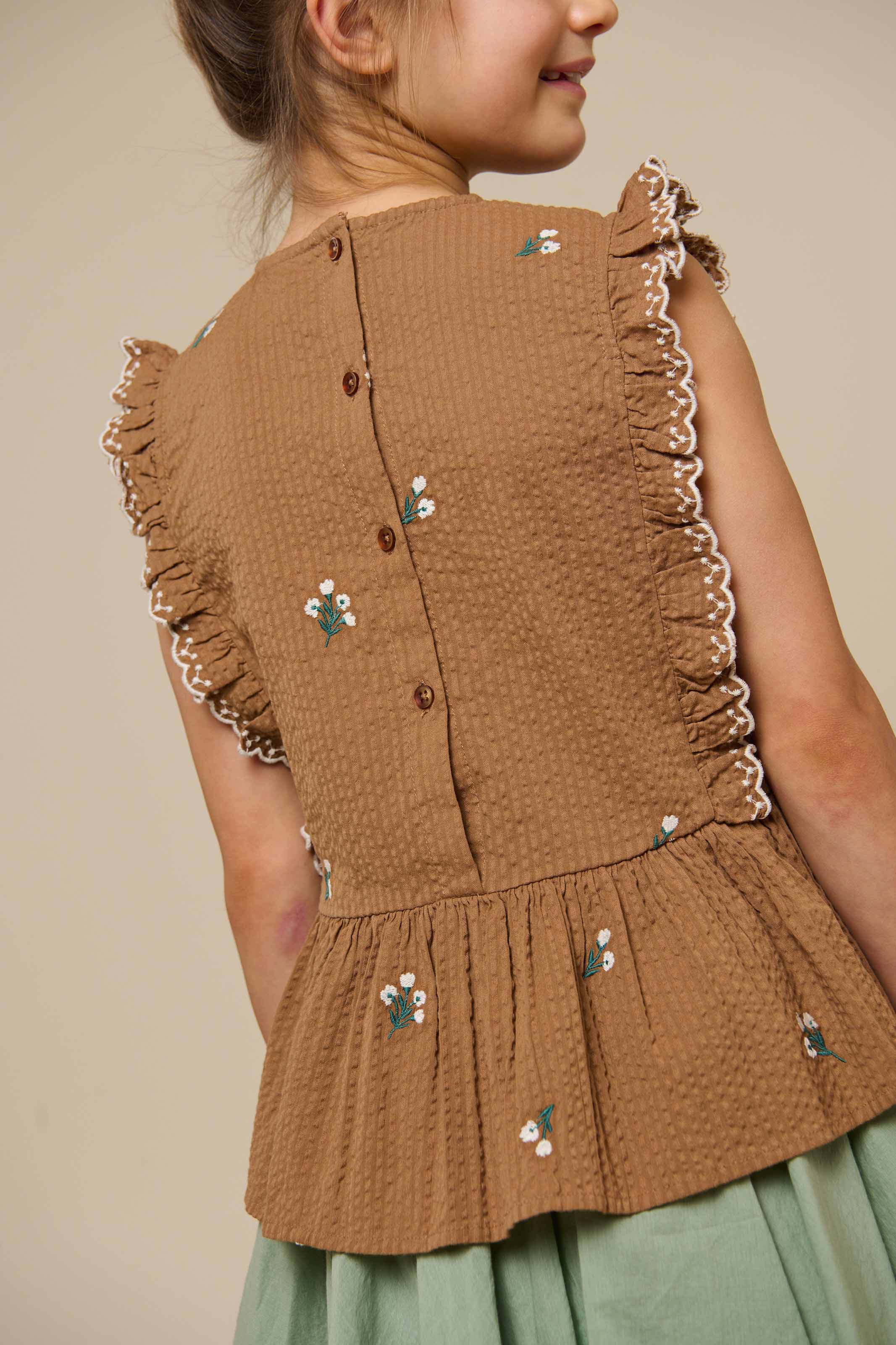 Embroidered Seersucker Top - Tween - Coconut | 100983 Nora