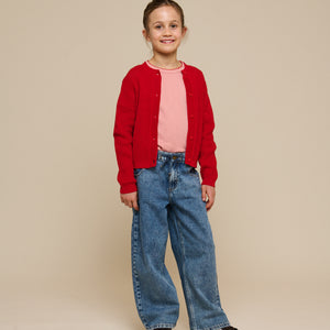 Cotton Knit Cardigan - Tween - Cherry Red | 101270 Katie