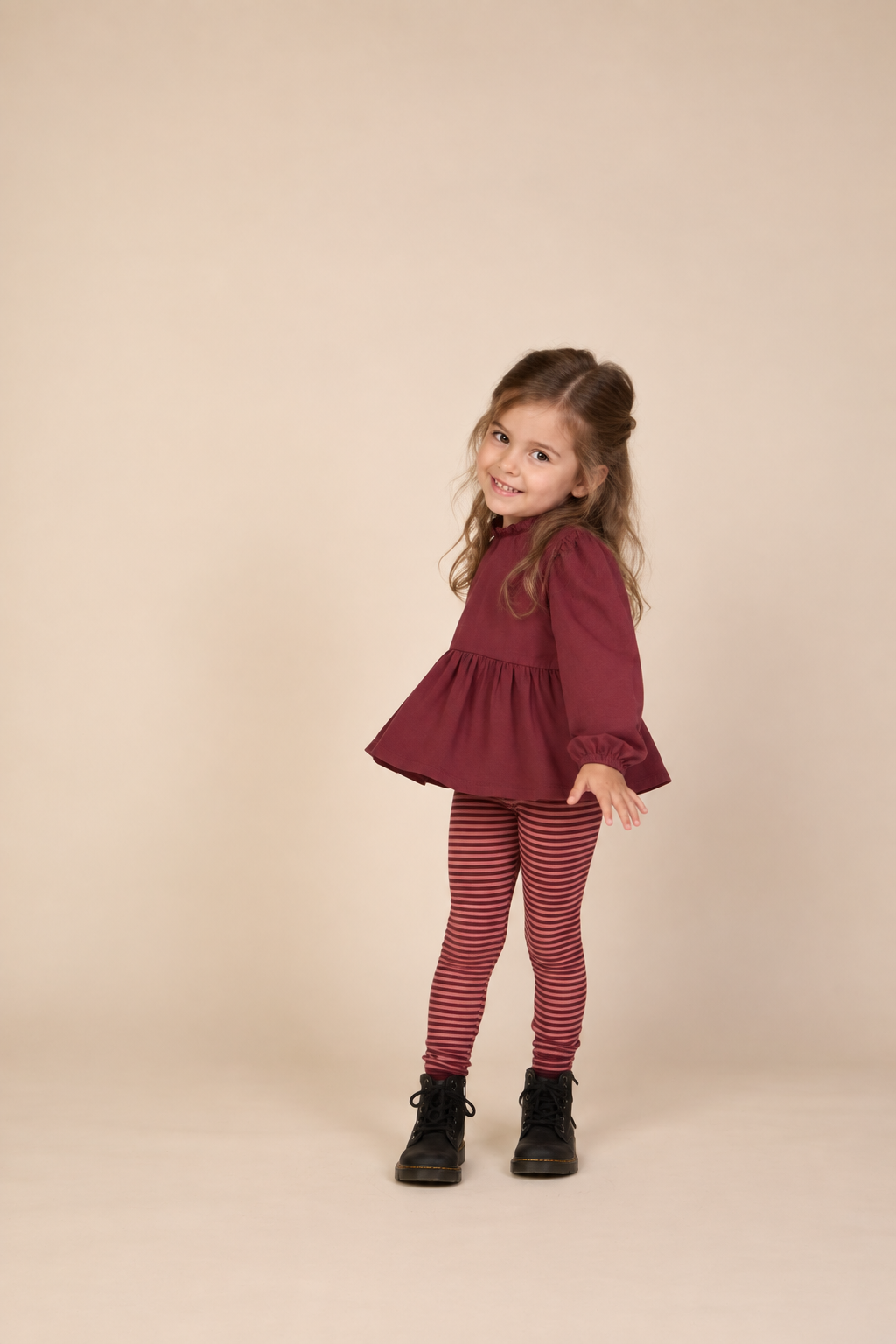 Striped Rib Leggings - Kids - Dusty Rose/Bordeaux | 101612 Gloria