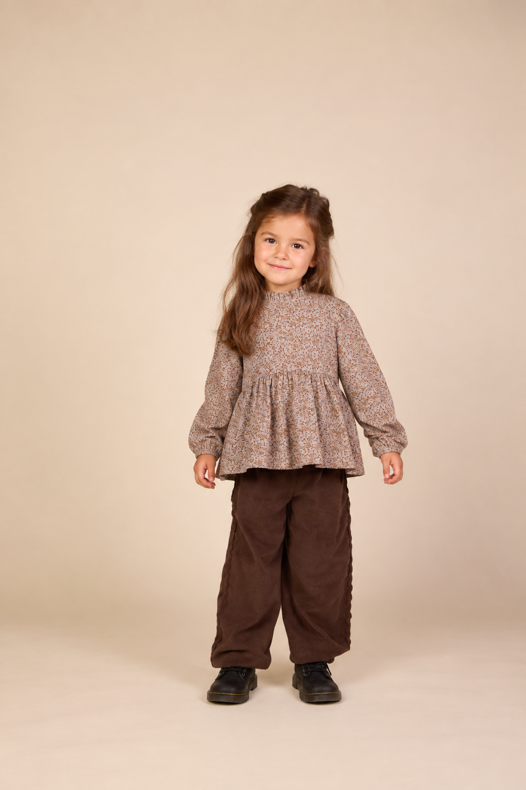 Printed Peplum Jersey Blouse - Kids - Blue/Brown | 101541 Heidi
