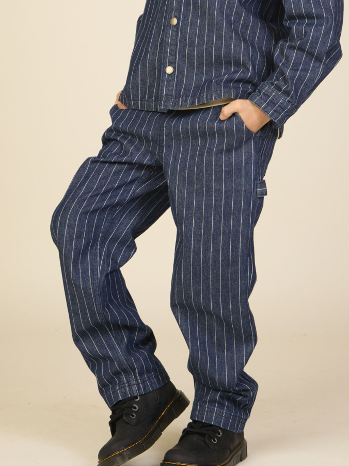 Relaxed Fit Pinstripe Cargo Jeans - Tween - Dark Blue | 101516 Austin
