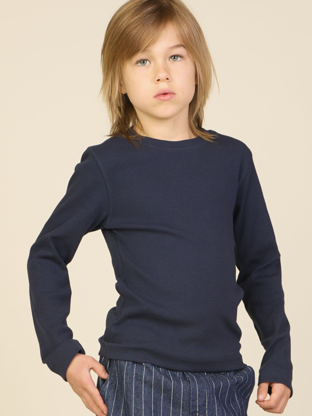 Ribbed Long-Sleeve T-Shirt - Tween - Navy | 101598 Conrad