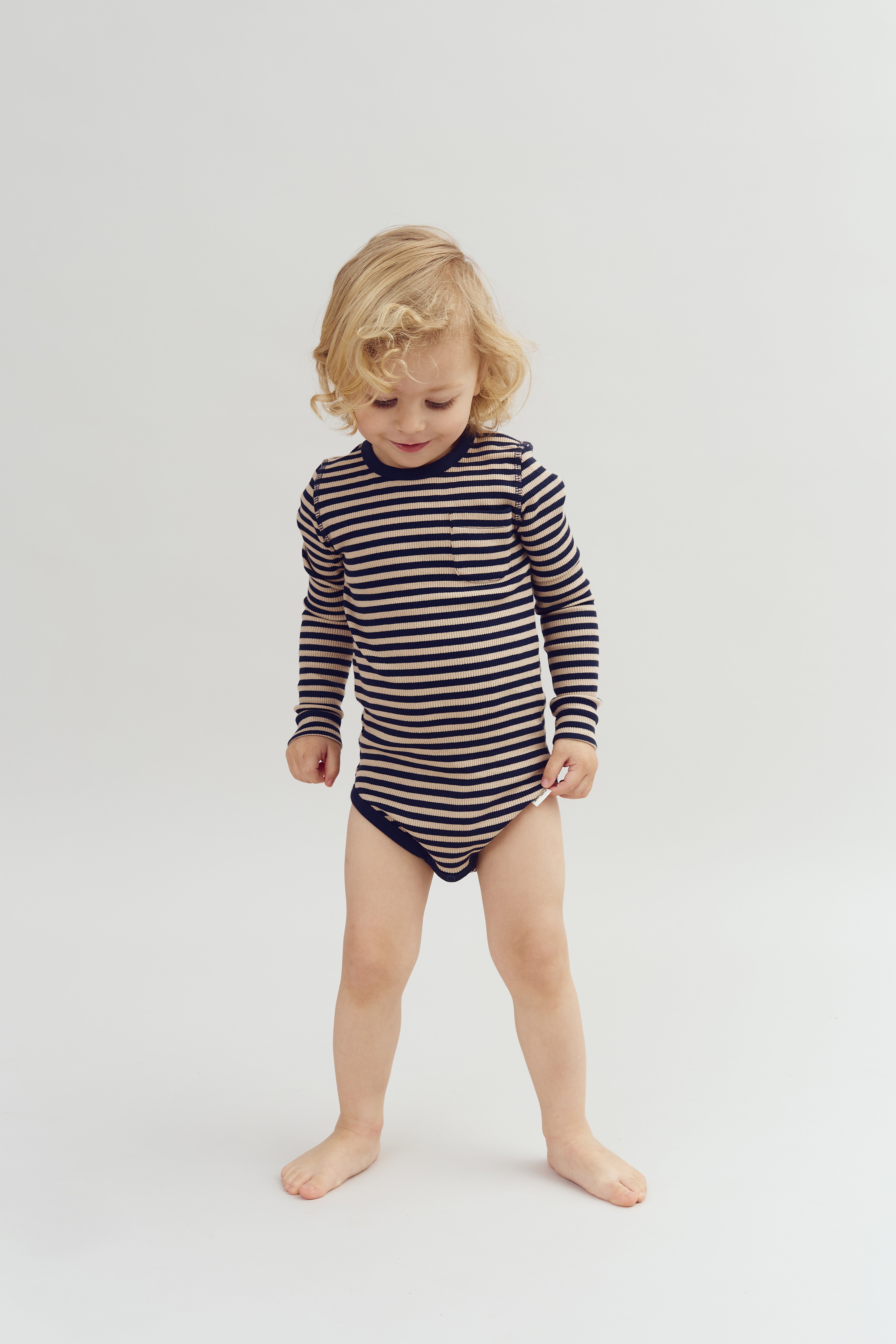 Striped Basic Rib Bodysuit - Little - Navy/Beige