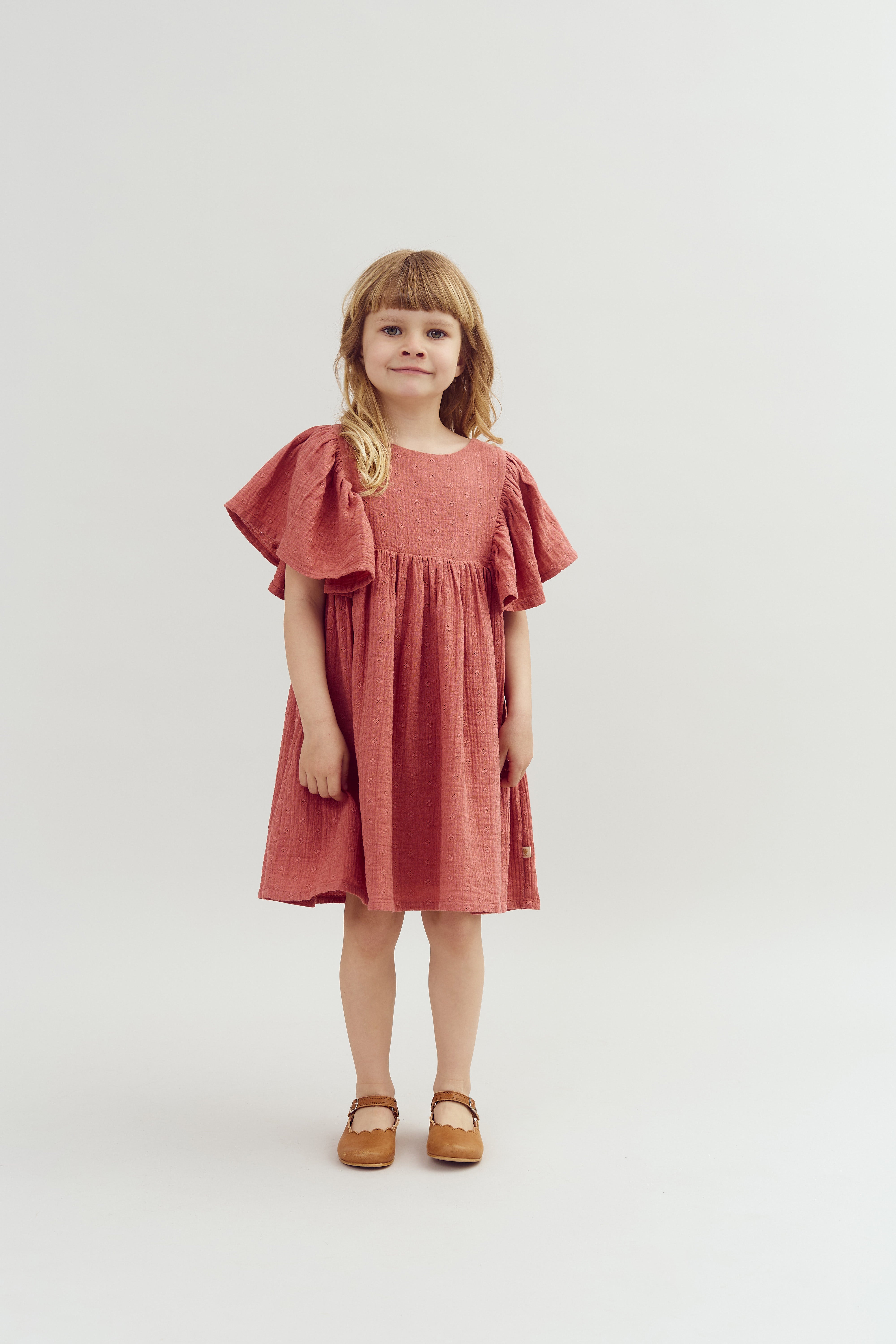 Muslin Butterfly-sleeve Dress with Embroidery - Blush | 100291 Ella