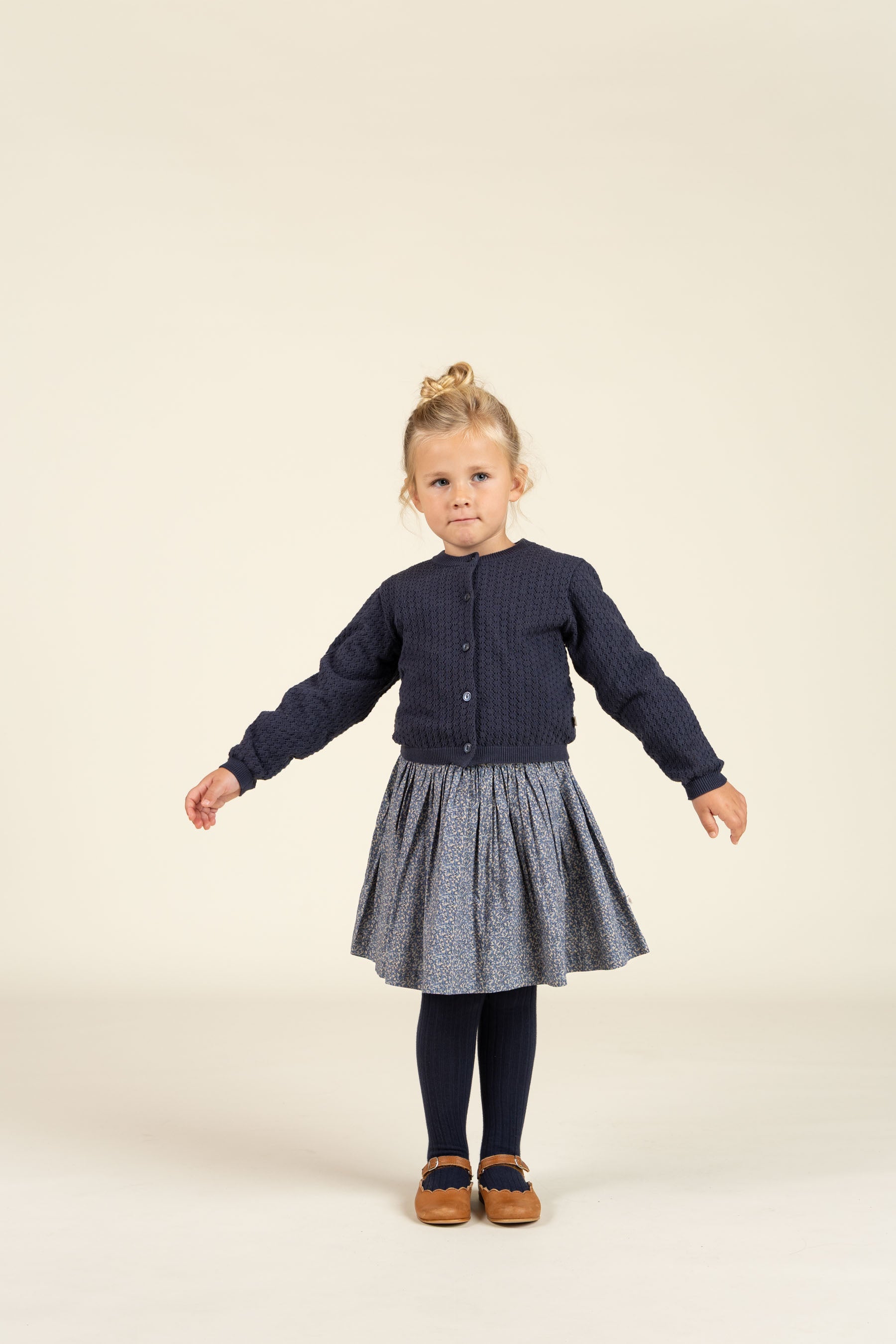 Cotton Pointelle Cardigan - Kids - Navy | 100687 Esme