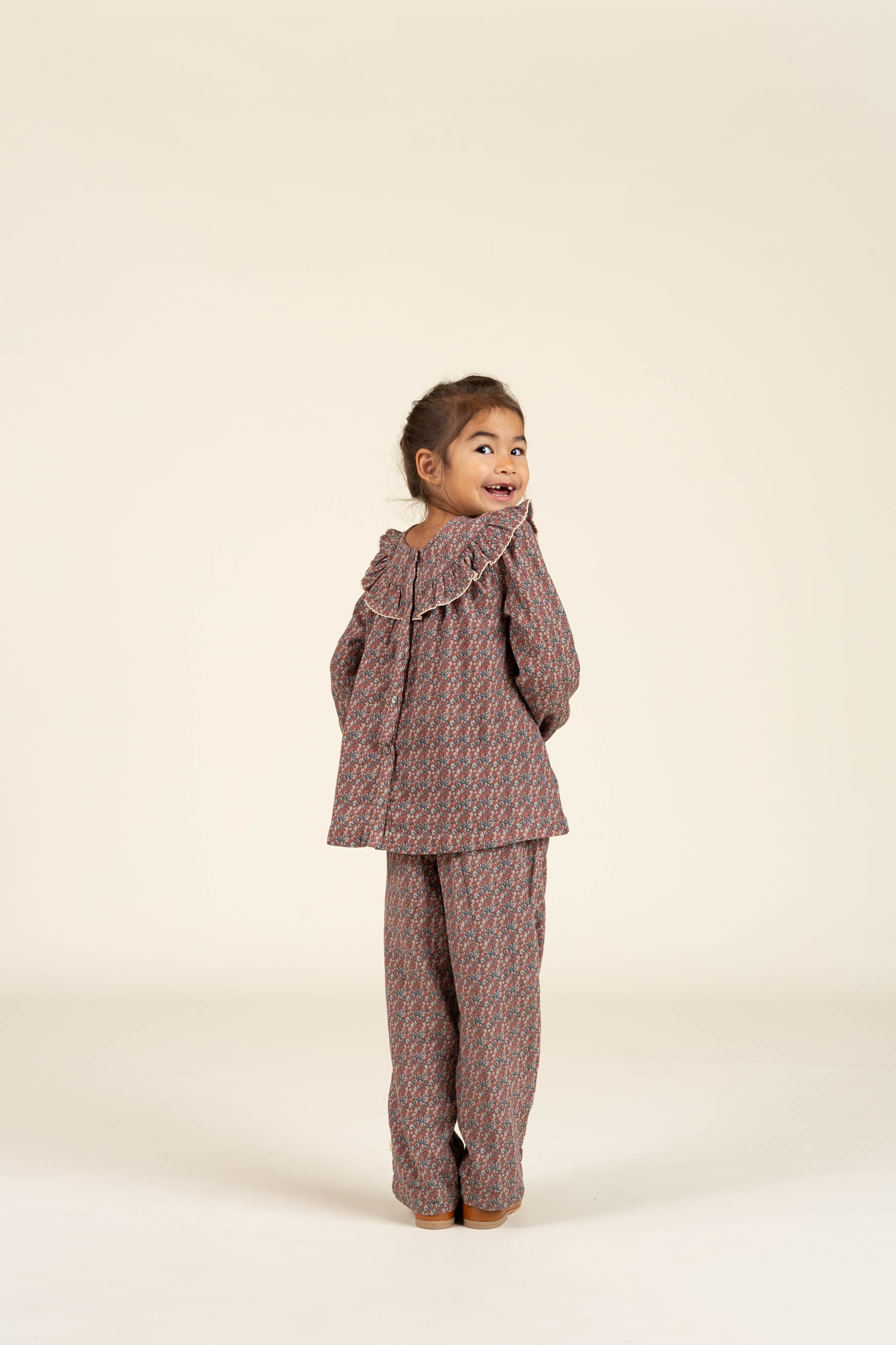 Printed Double Gauze Two-way Blouse - Kids - Rose / Green | 100731 Maggie