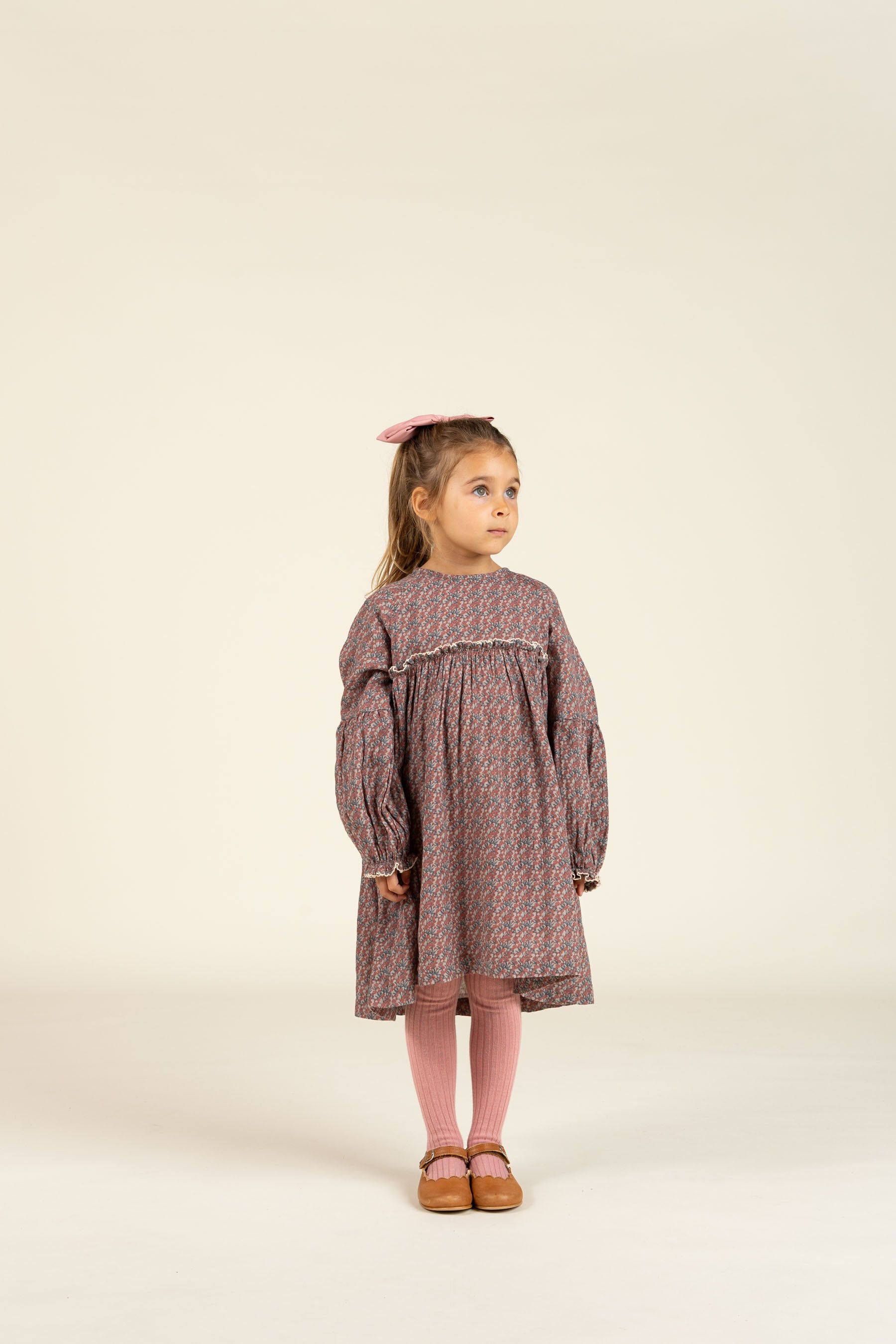 Printed Double Gauze Dress - Kids - Rose / Green | 100728 Maggie