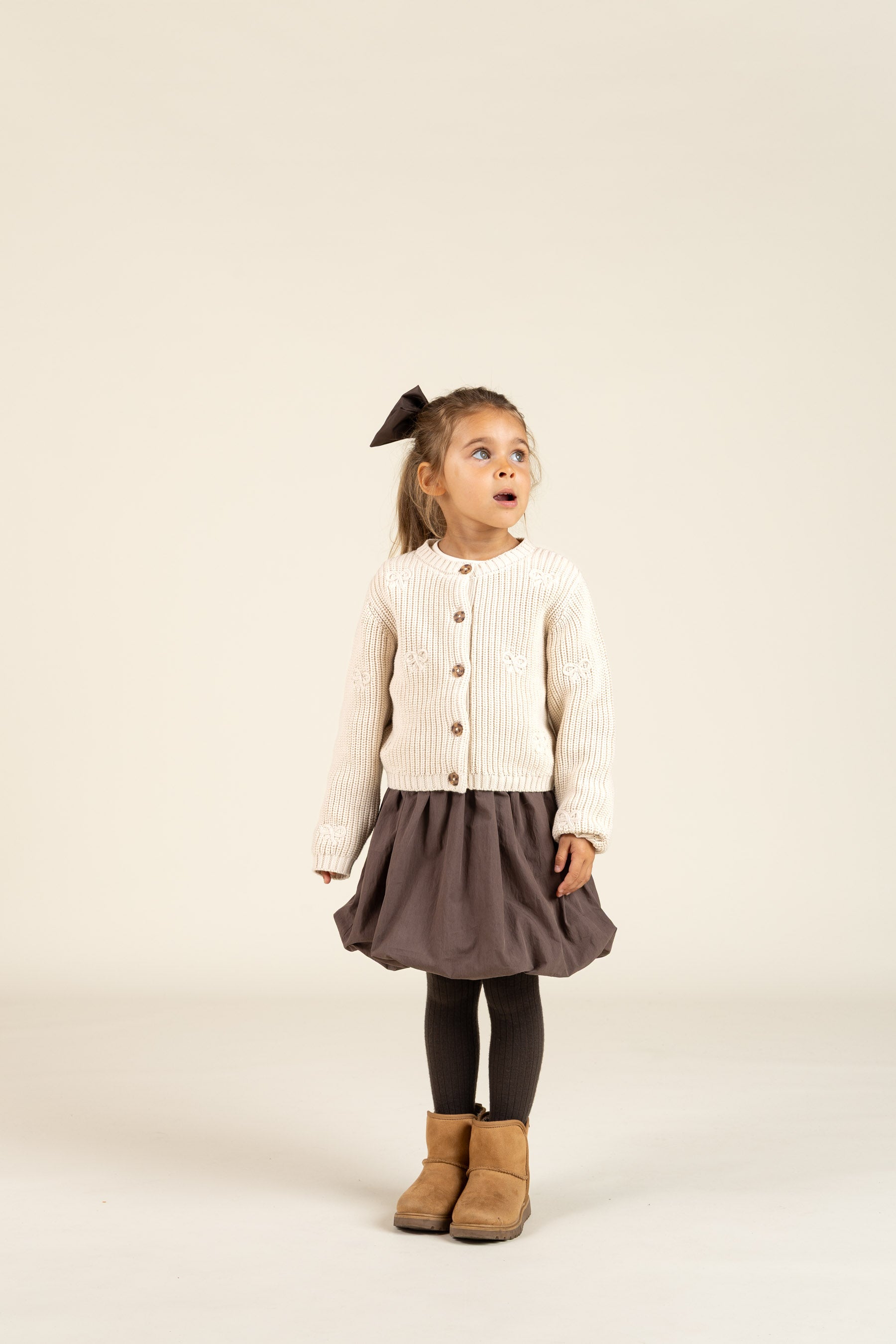 Cotton Knit Cardigan with Bows - Kids - Nature | 100790 Freya