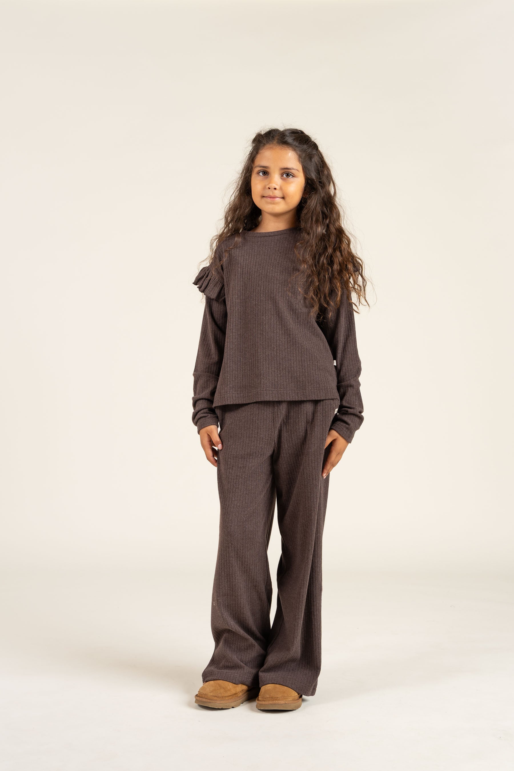 Soft Rib Frill Blouse - Tween - Chocolate Melange | 100695 Alana