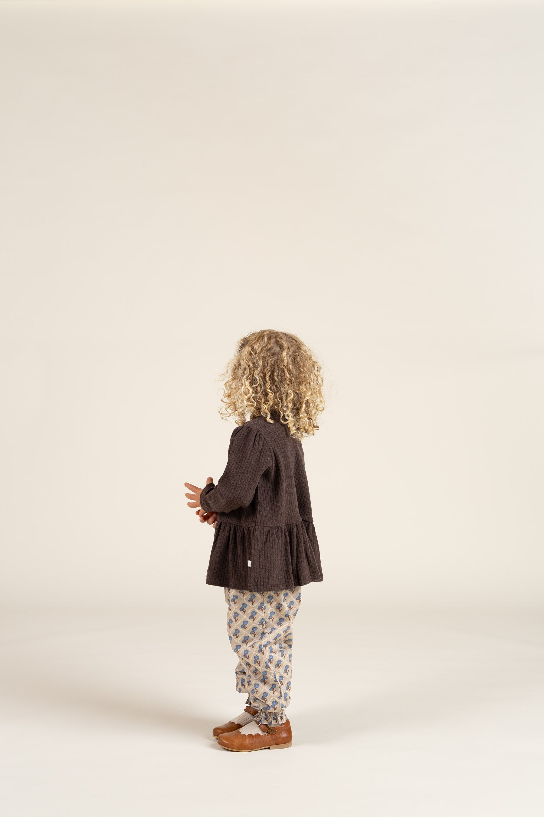 Printed Cotton Poplin Trousers - Kids - Caffe Latte w. Blue | 100724 Amine