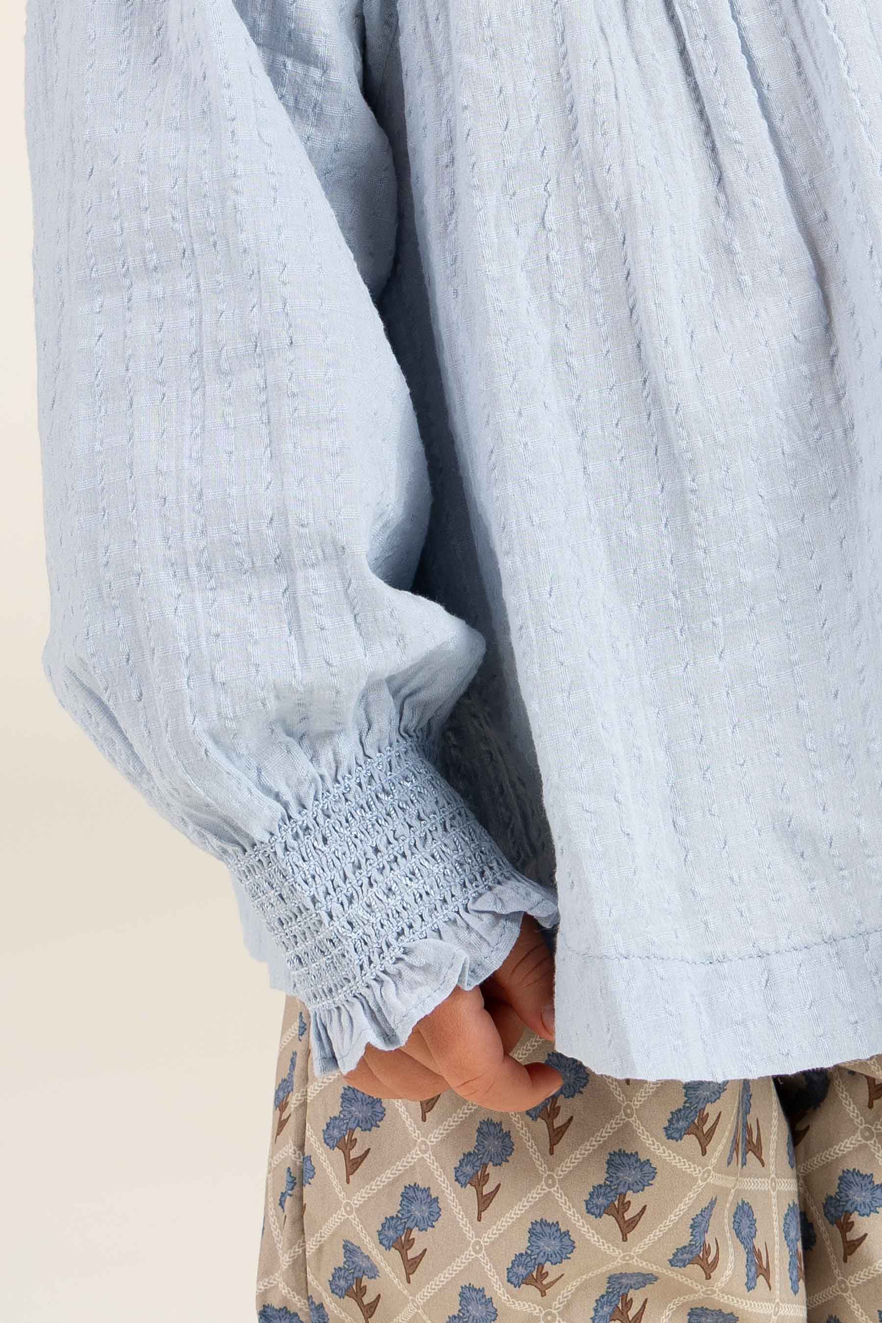 Cotton Blouse with Collar - Kids - Light Blue | 100885 Claire