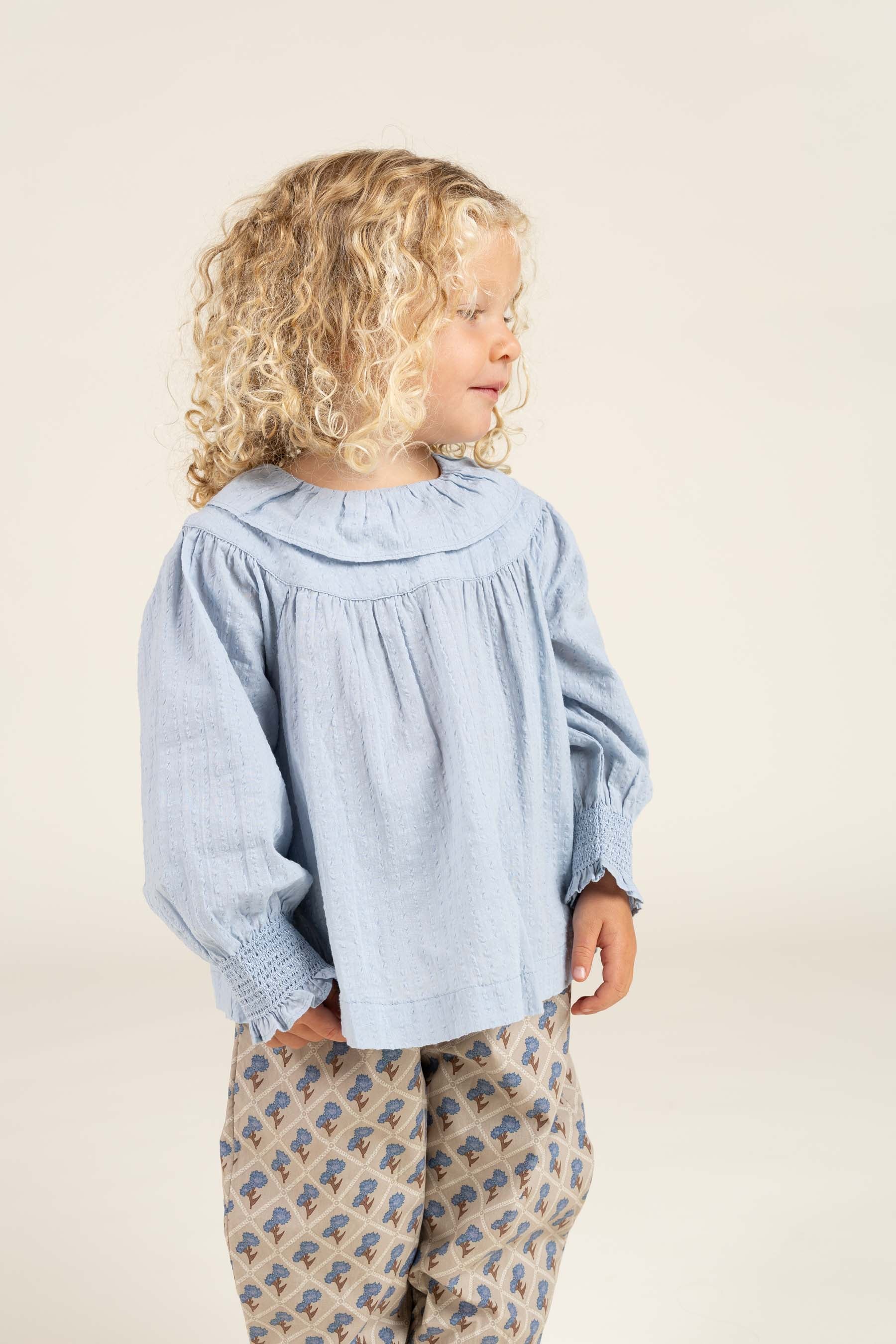 Cotton Blouse with Collar - Kids - Light Blue | 100885 Claire