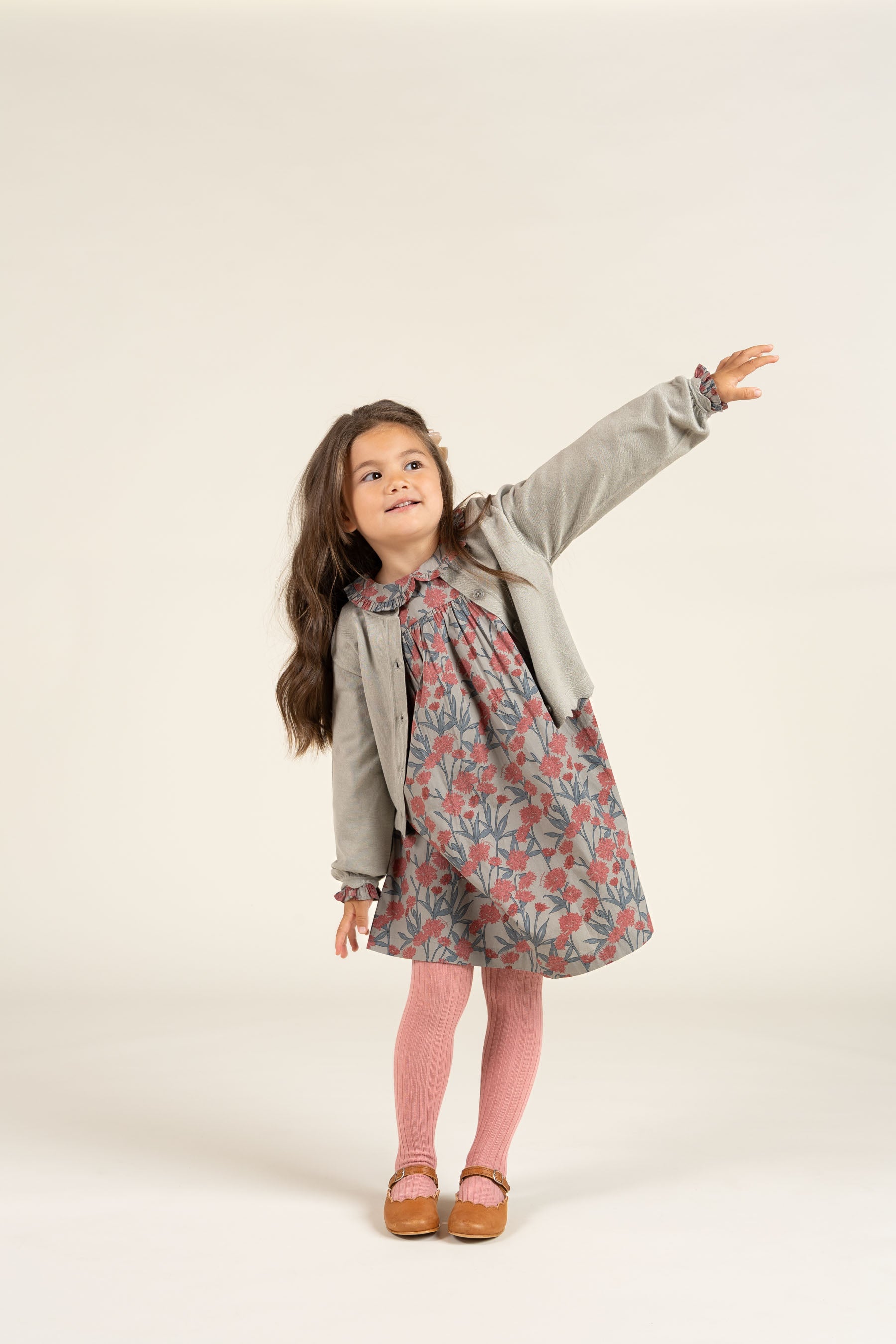 Printed Cotton Poplin Dress - Kids - Rose / Green | 100722 Amy