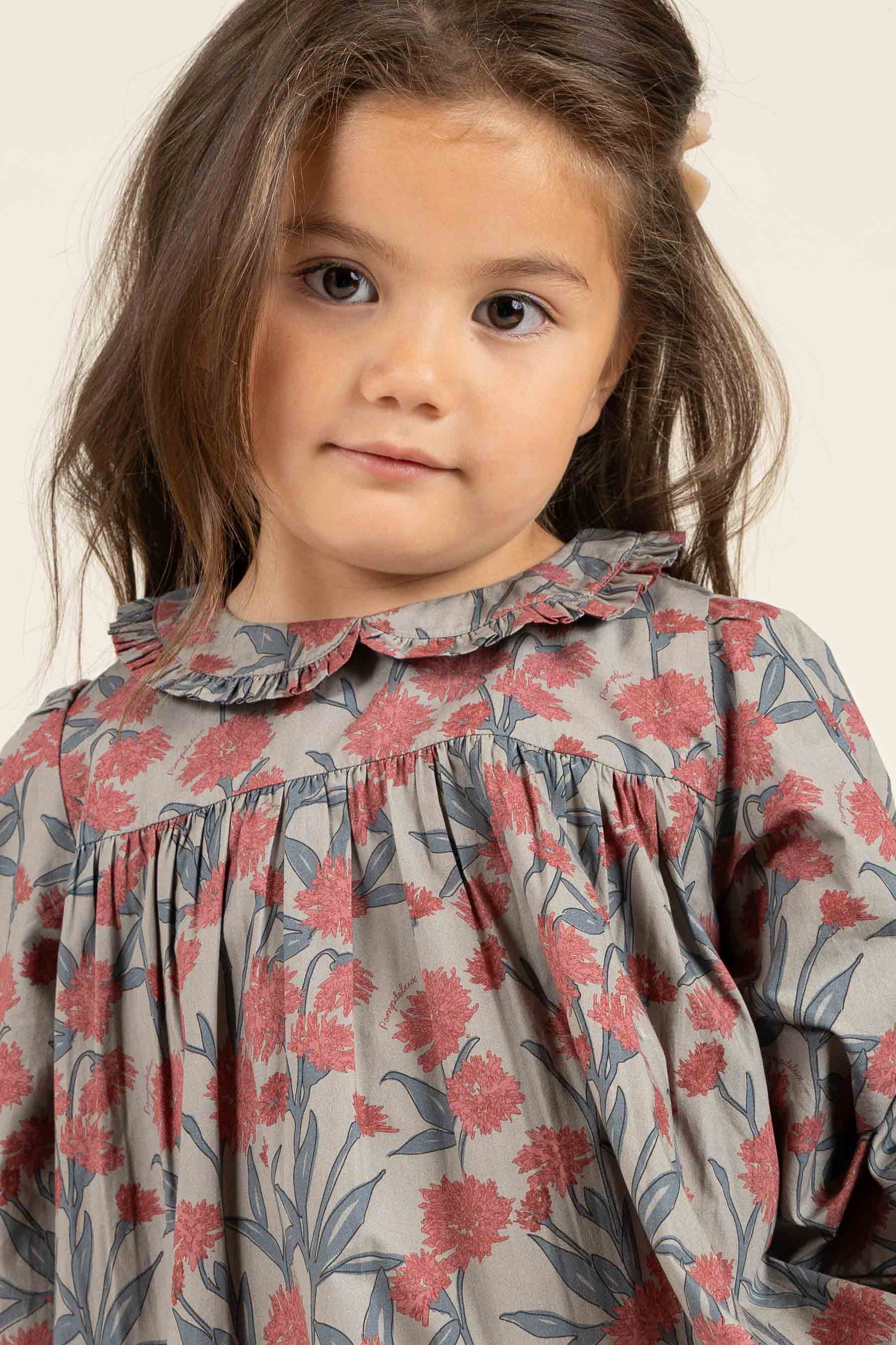 Printed Cotton Poplin Dress - Kids - Rose / Green | 100722 Amy