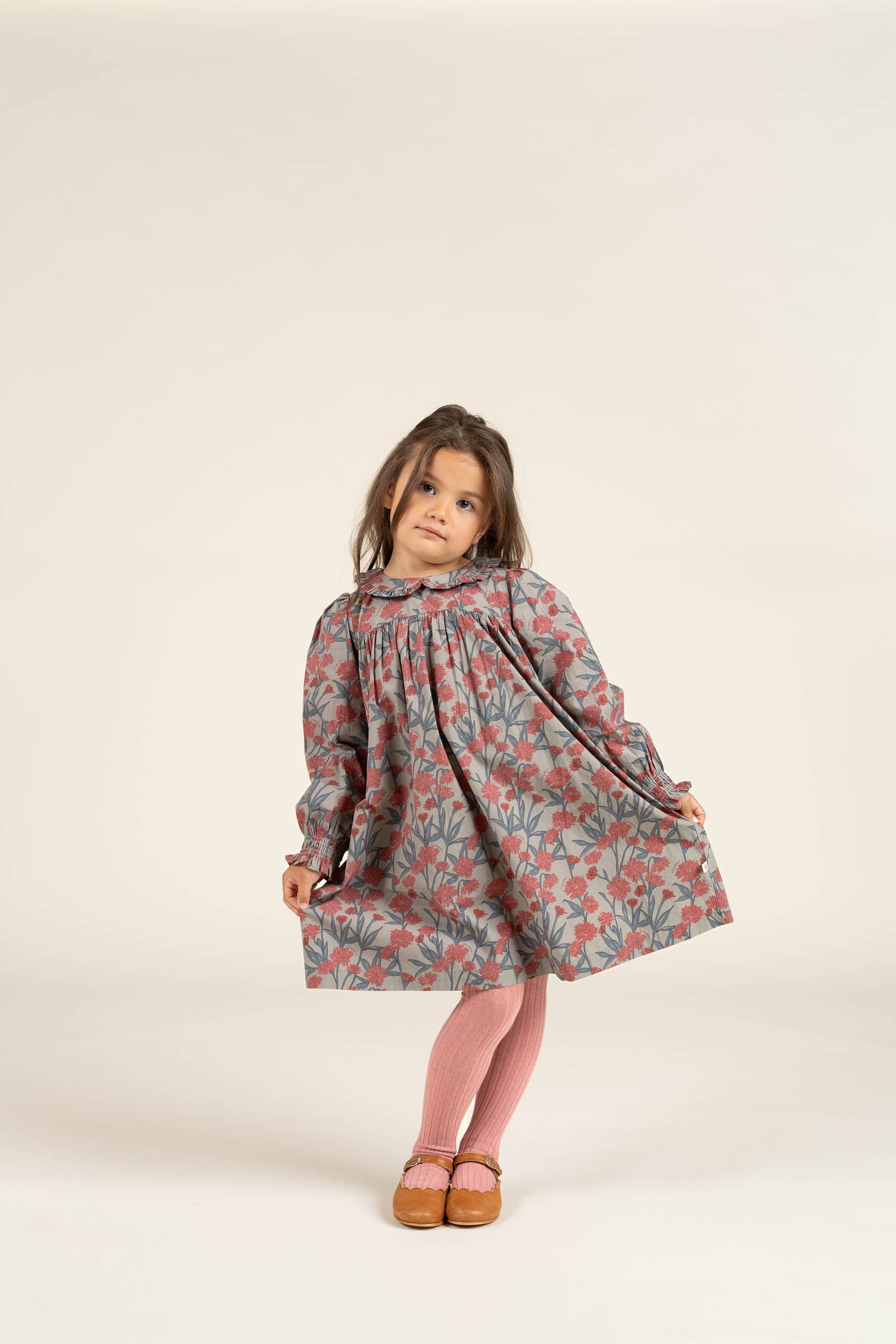 Printed Cotton Poplin Dress - Kids - Rose / Green | 100722 Amy