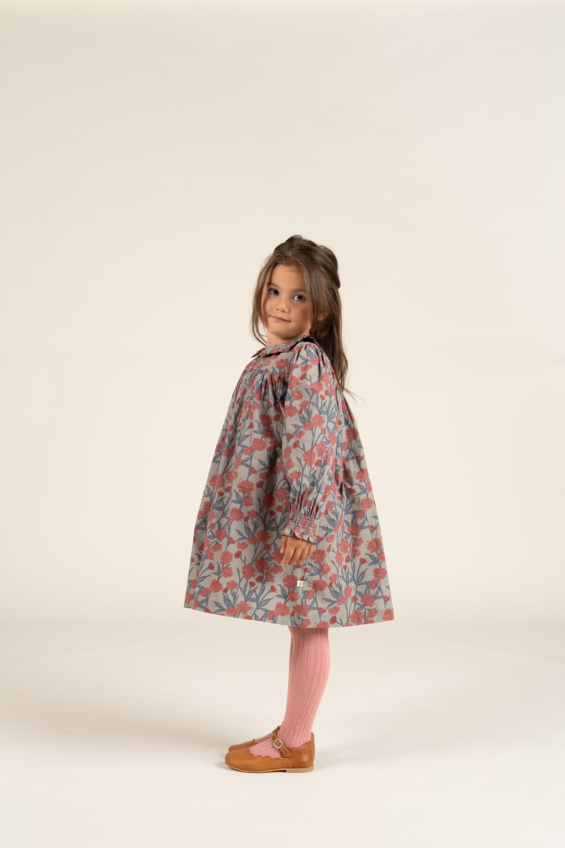 Printed Cotton Poplin Dress - Kids - Rose / Green | 100722 Amy