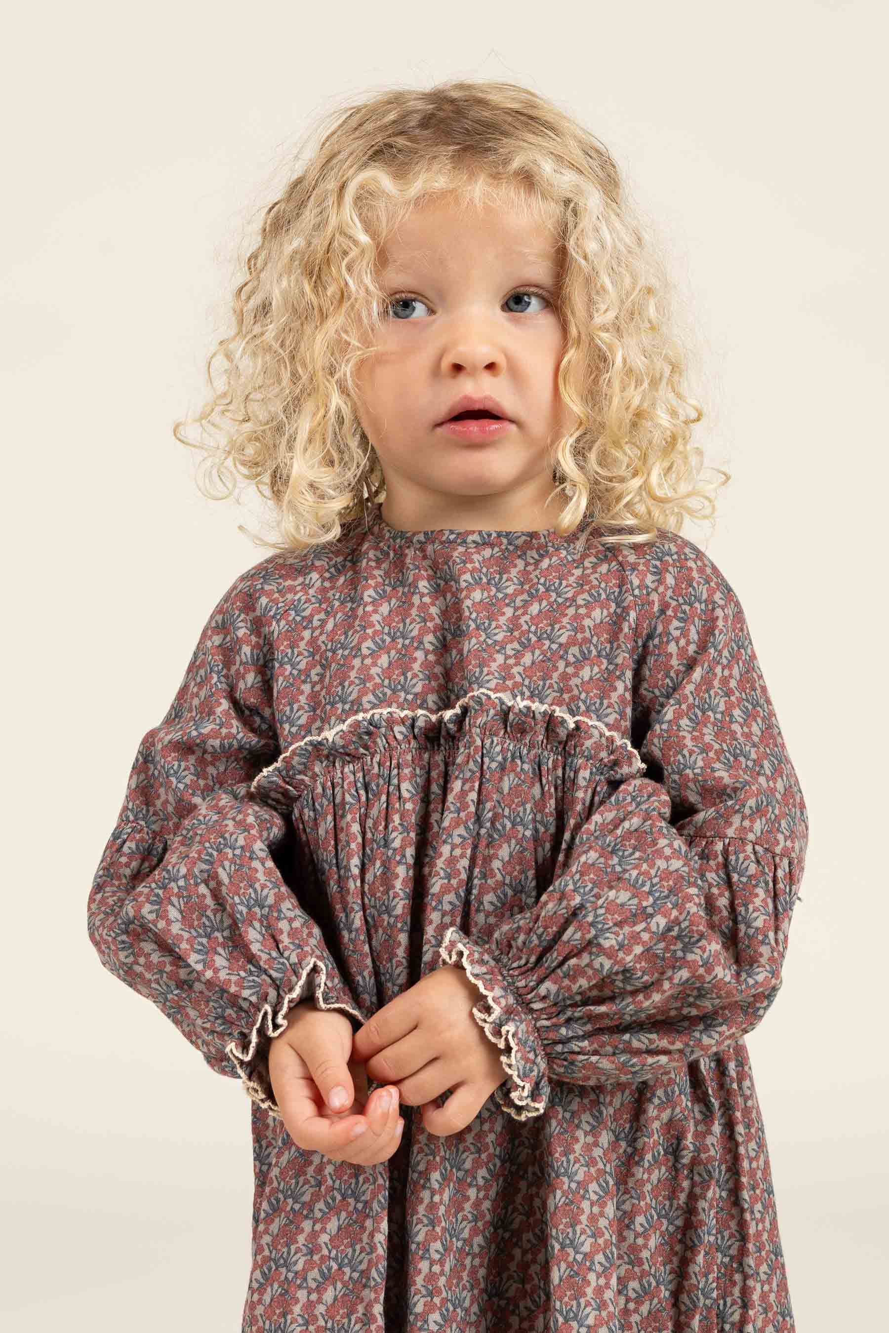 Printed Double Gauze Dress - Kids - Rose / Green | 100728 Maggie