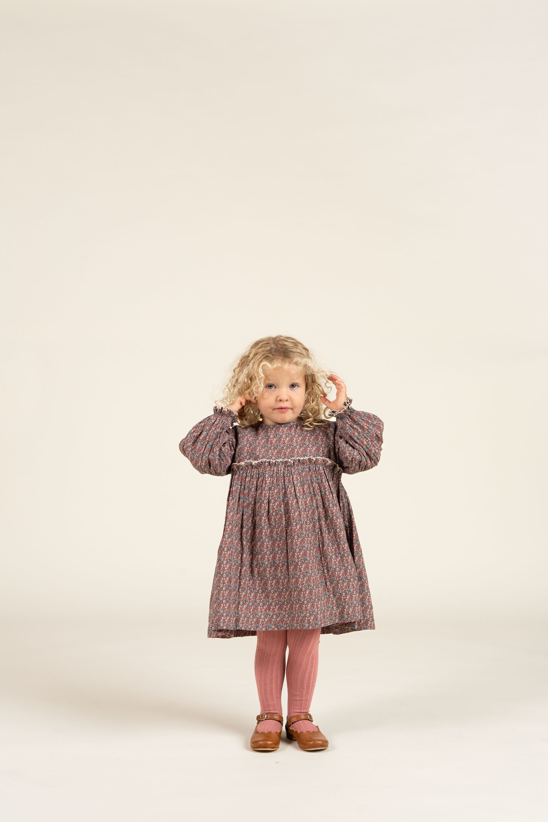Printed Double Gauze Dress - Kids - Rose / Green | 100728 Maggie