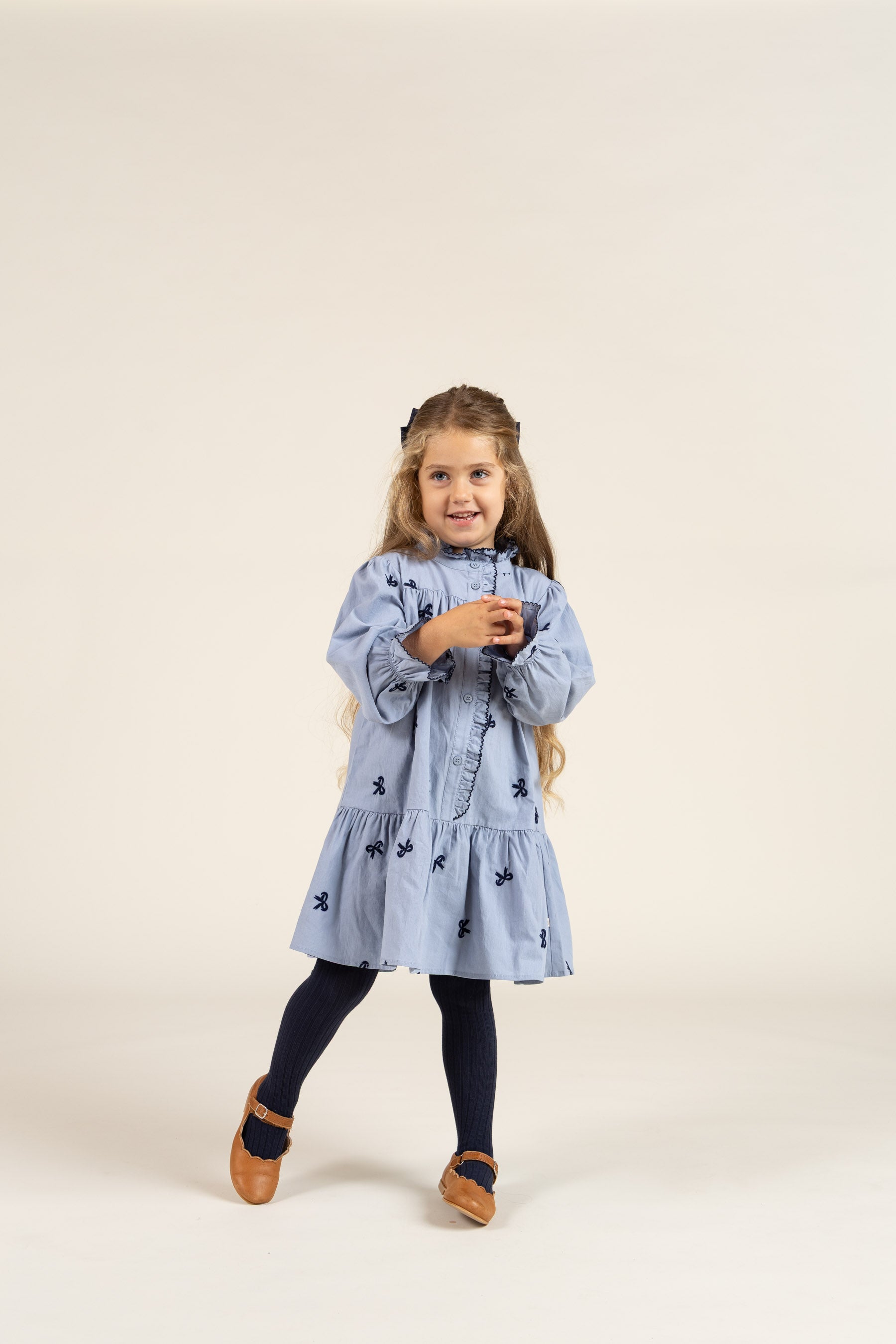 Poplin Dress with Embroidery - Kids - Blue | 100679 Adison