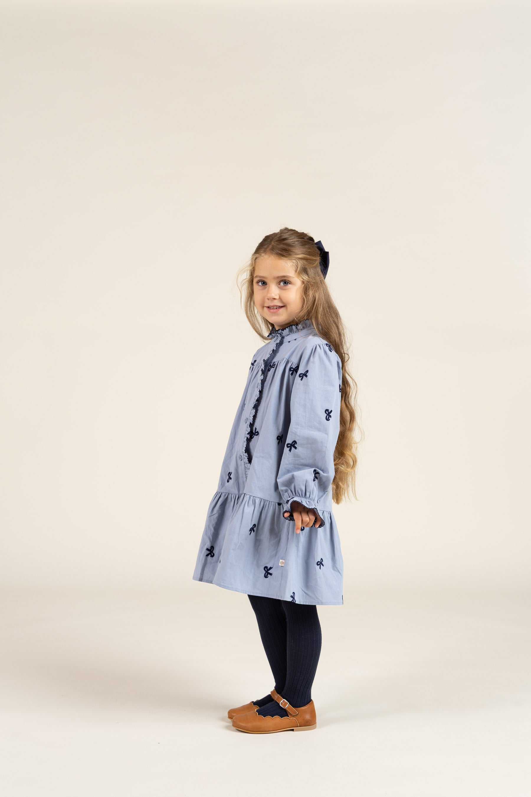 Poplin Dress with Embroidery - Kids - Blue | 100679 Adison