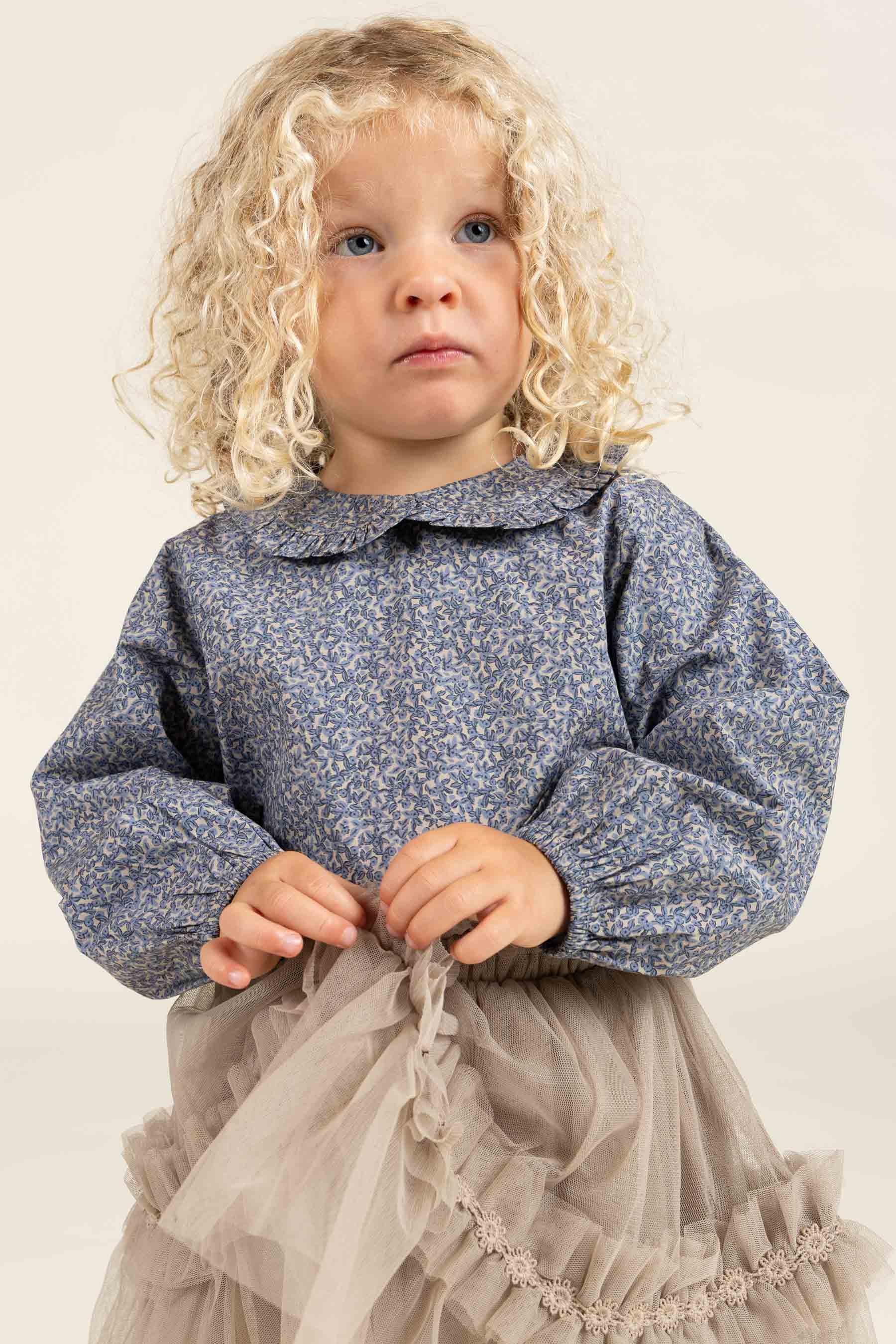 Printed Cotton Poplin Blouse with Collar - Kids - Blue | 100798 Allie