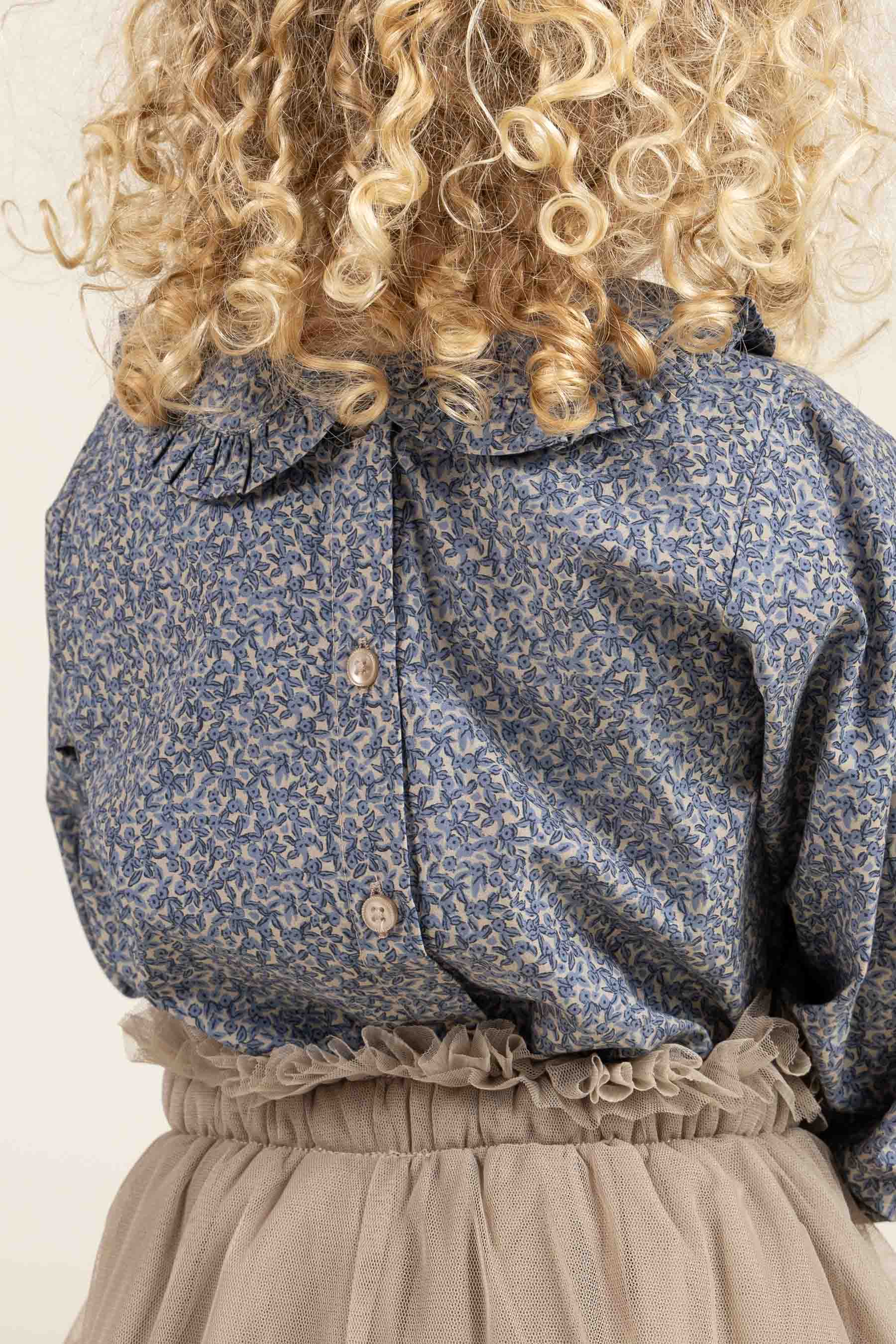 Printed Cotton Poplin Blouse with Collar - Kids - Blue | 100798 Allie