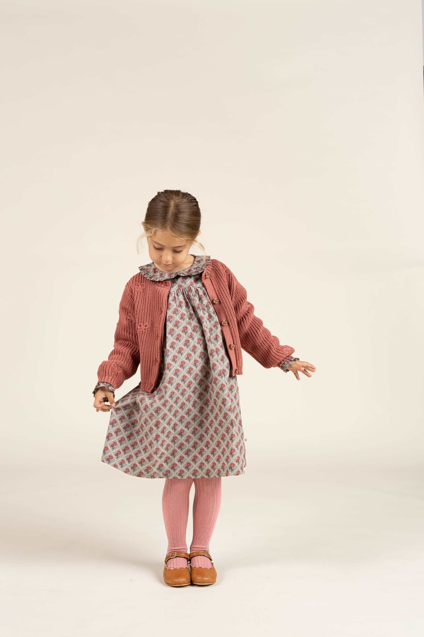 Printed Cotton Poplin Dress - Kids - Green w. Vintage Red | 100802 Amine