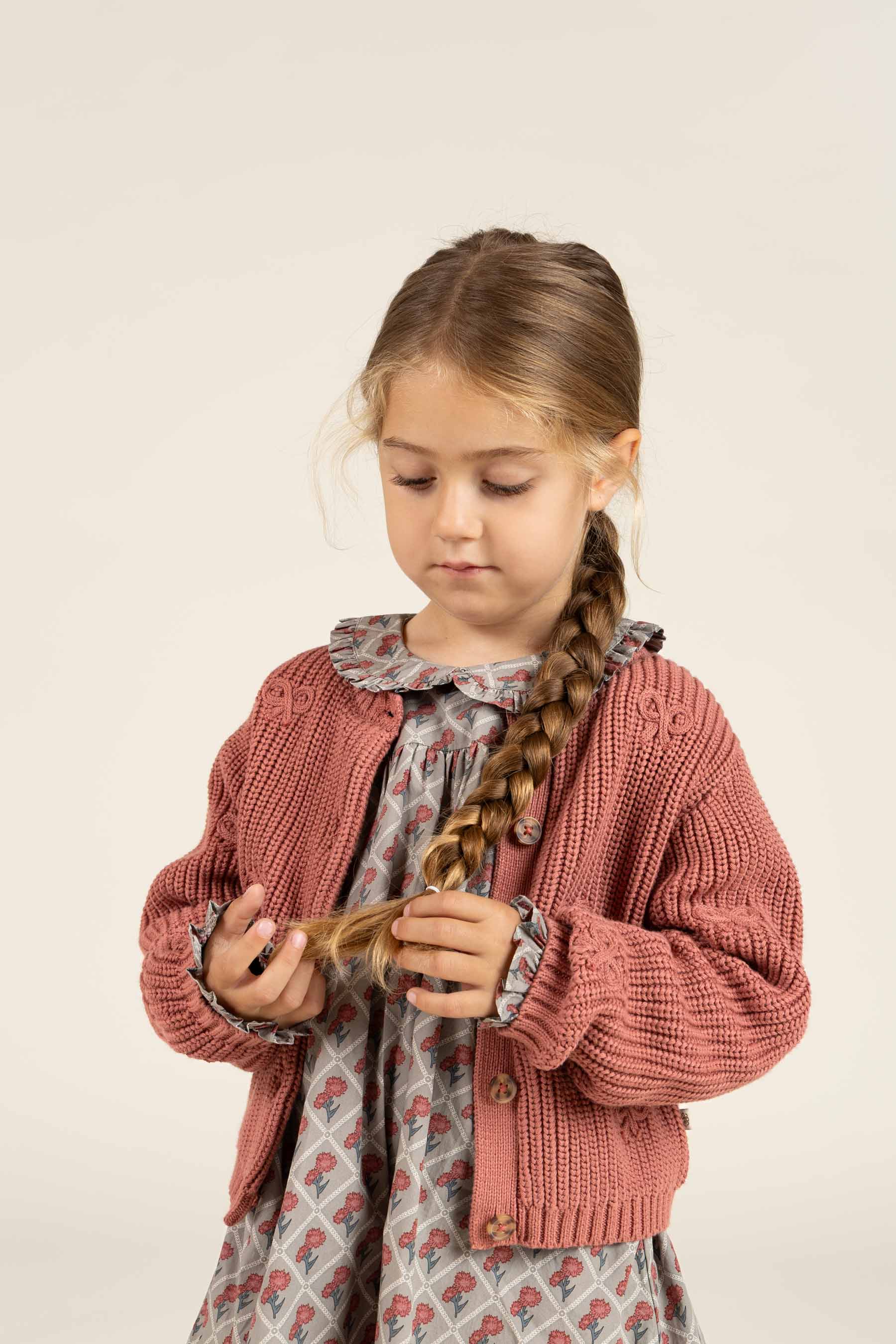 Printed Cotton Poplin Dress - Kids - Green w. Vintage Red | 100802 Amine