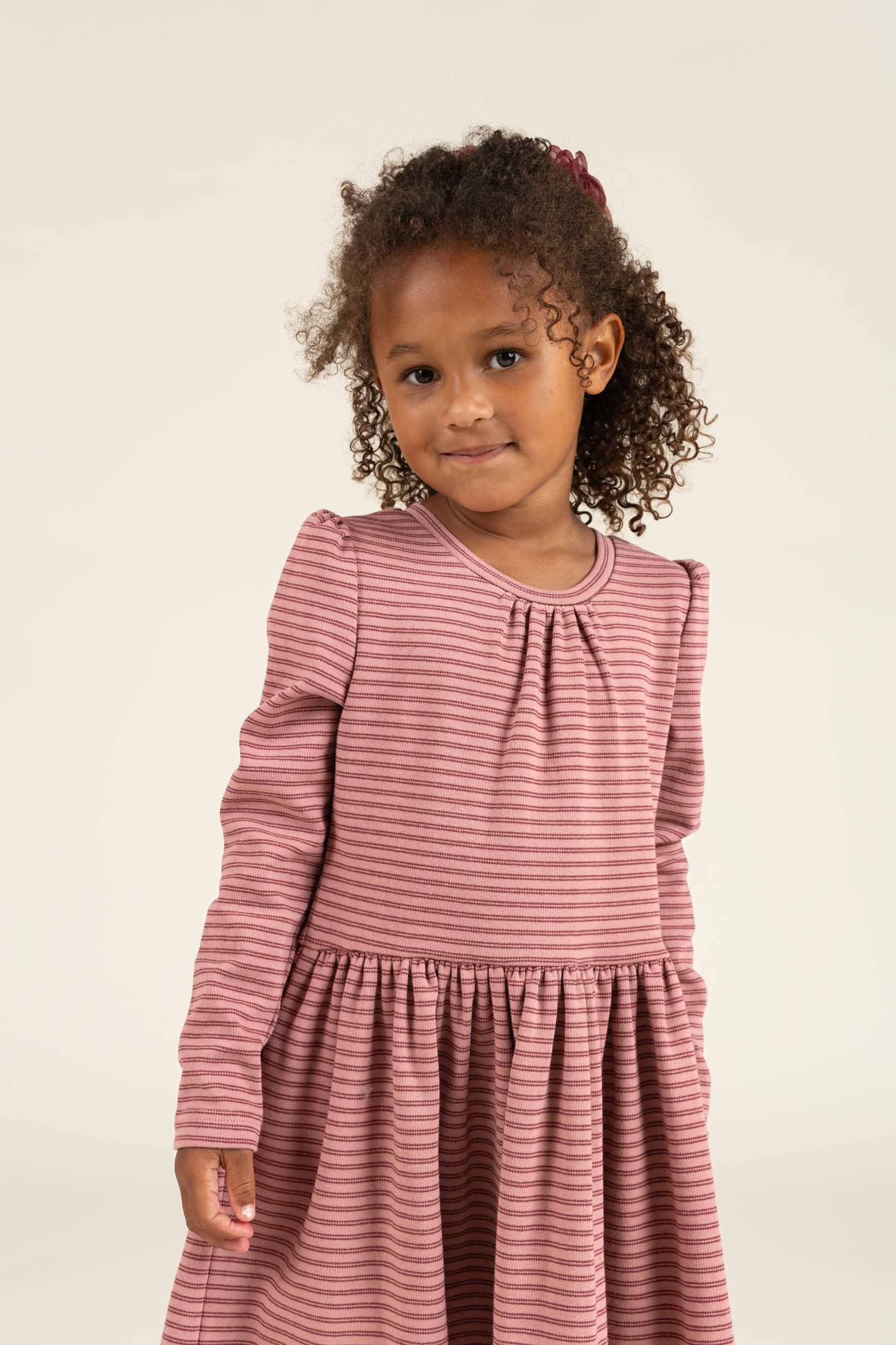 Striped Jersey Dress - Kids - Rose Stripe | 100650 Elise