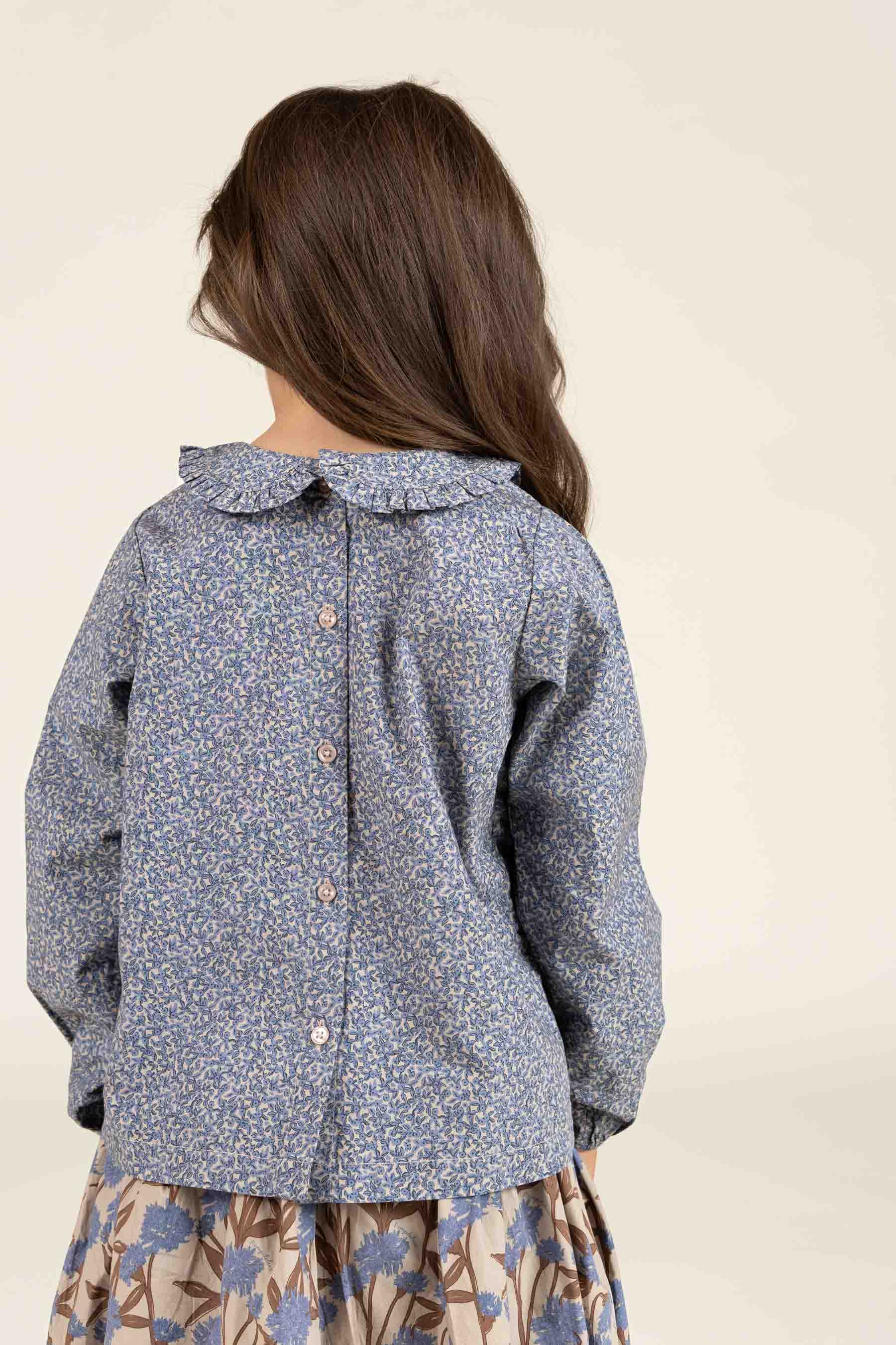 Printed Cotton Poplin Blouse with Collar - Kids - Blue | 100798 Allie