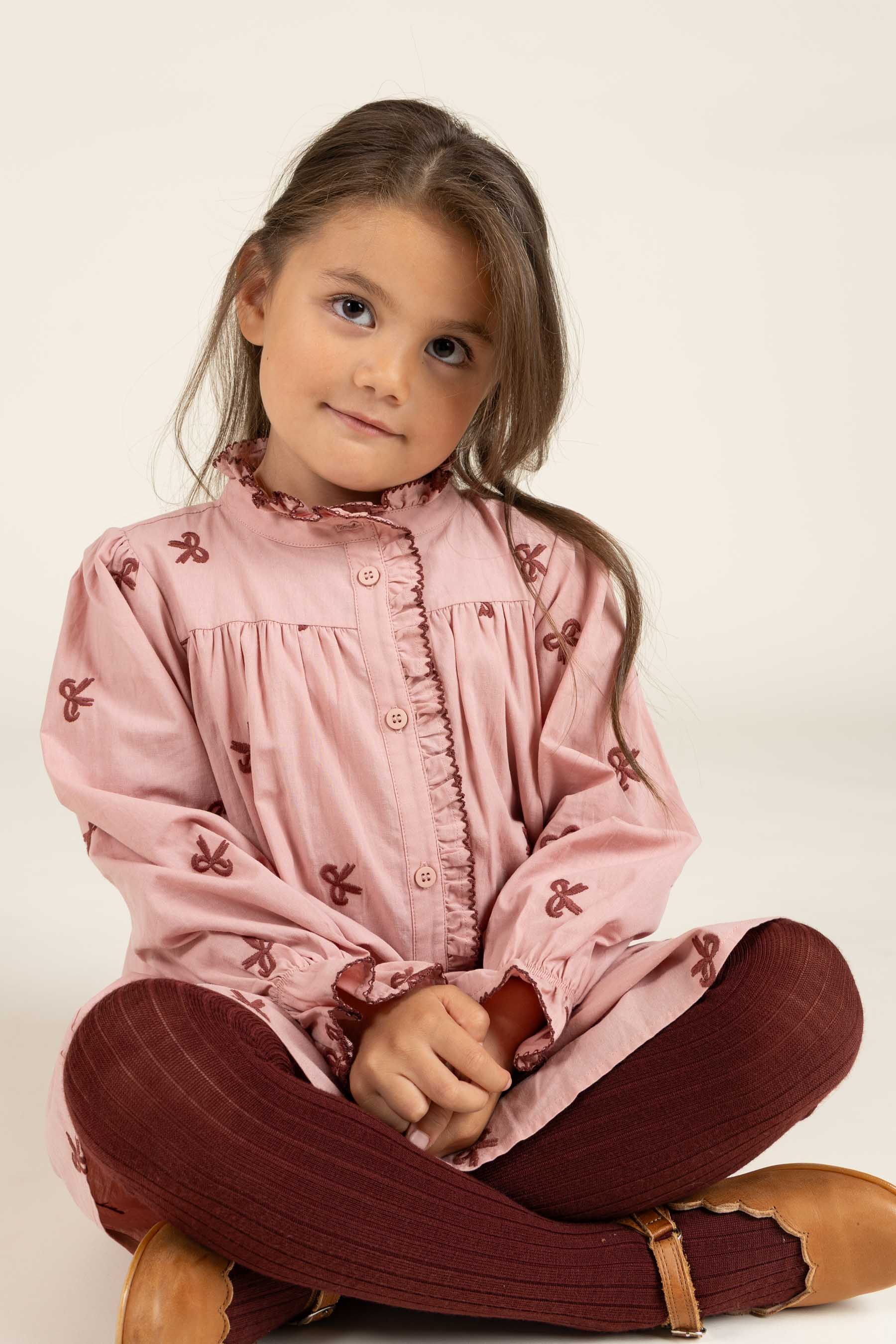 Poplin Dress with Embroidery - Kids - Rose | 100681 Adison