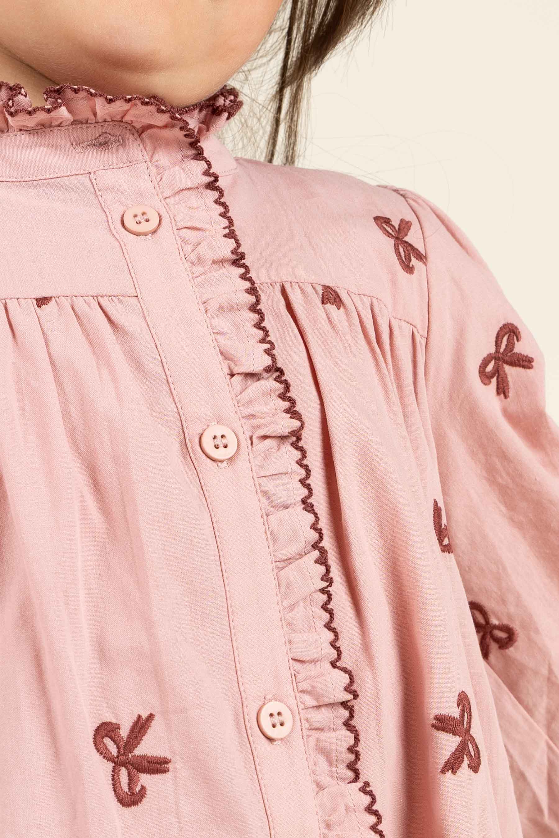 Poplin Dress with Embroidery - Kids - Rose | 100681 Adison