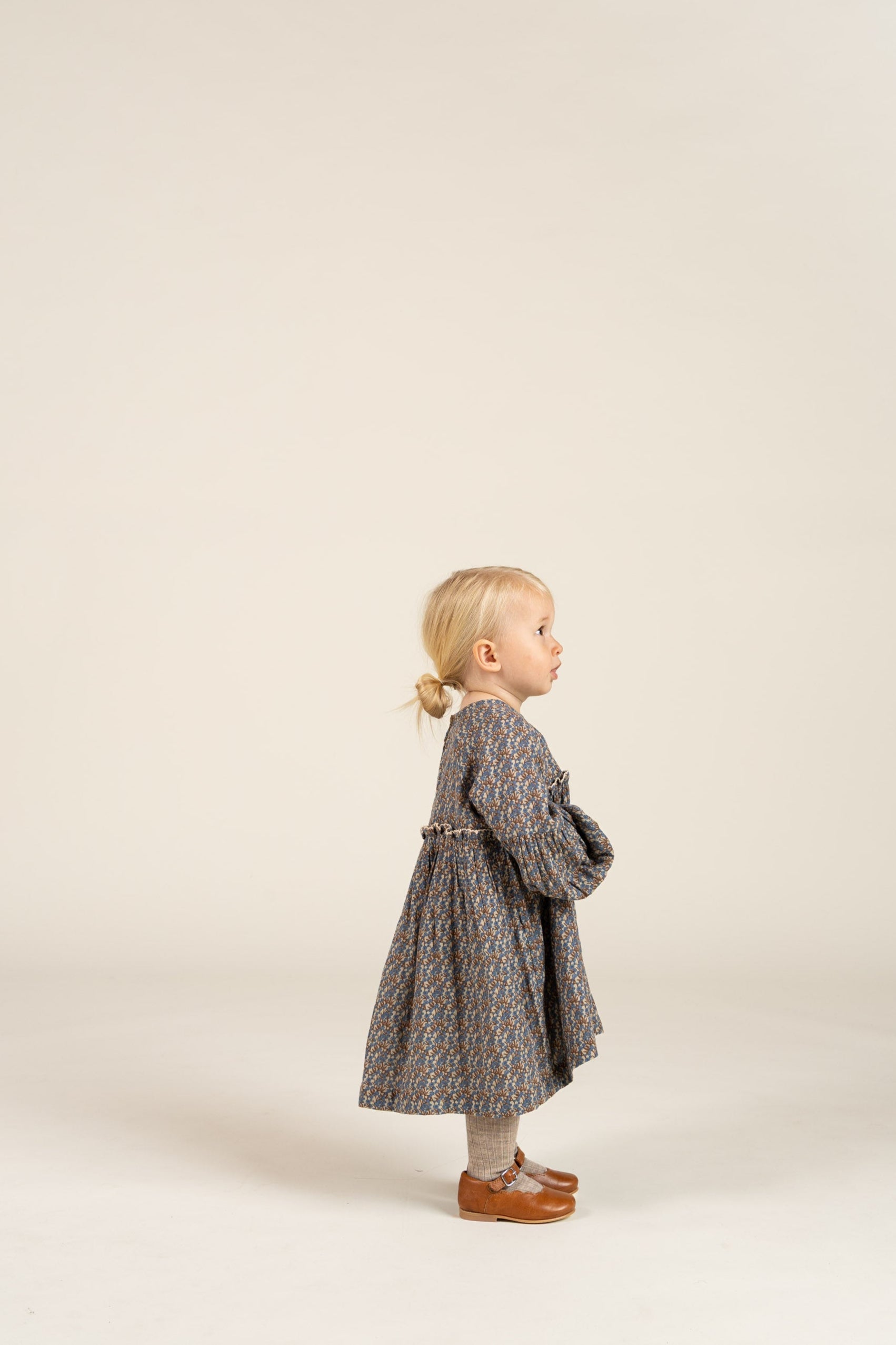 Printed Double Gauze Dress - Kids - Blue / Brown | 100727 Maggie