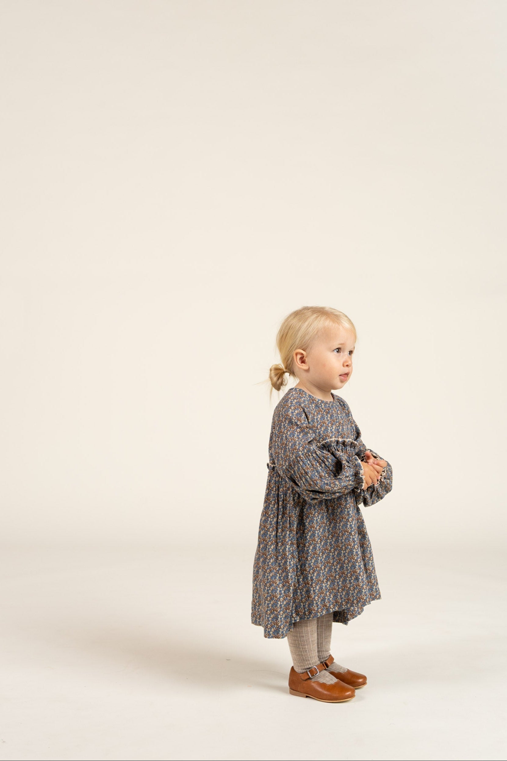 Printed Double Gauze Dress - Kids - Blue / Brown | 100727 Maggie