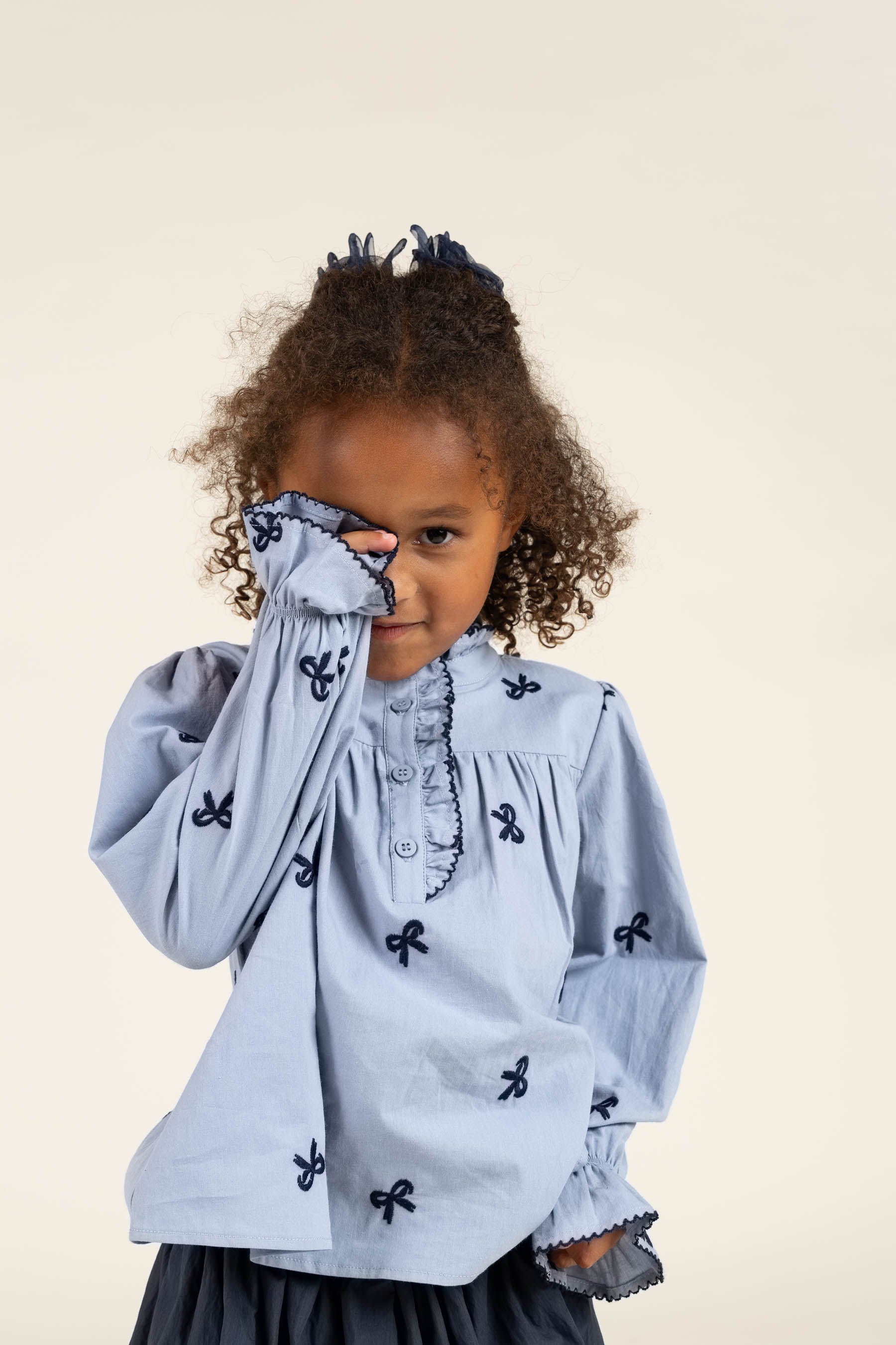 Poplin Blouse with Embroidery - Kids - Blue | 100675 Adison