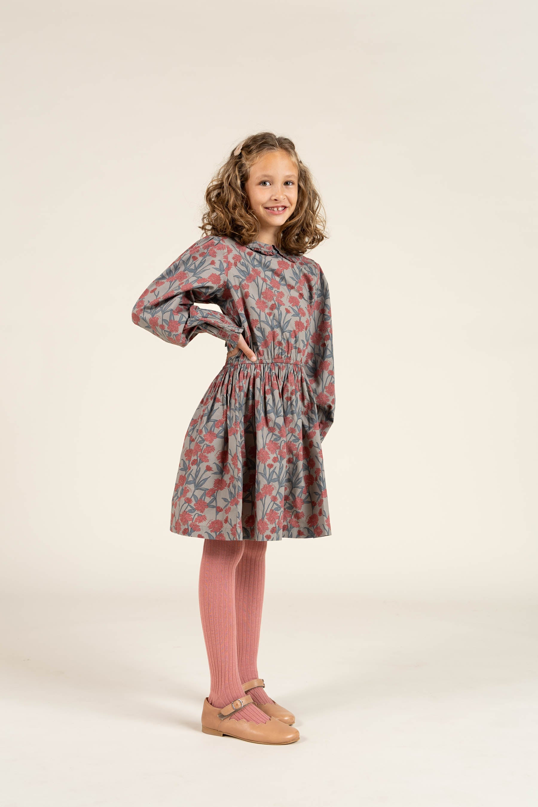 Printed Cotton Poplin Dress with Elastic waist - Tween - Rose / Green | 100720 Amy
