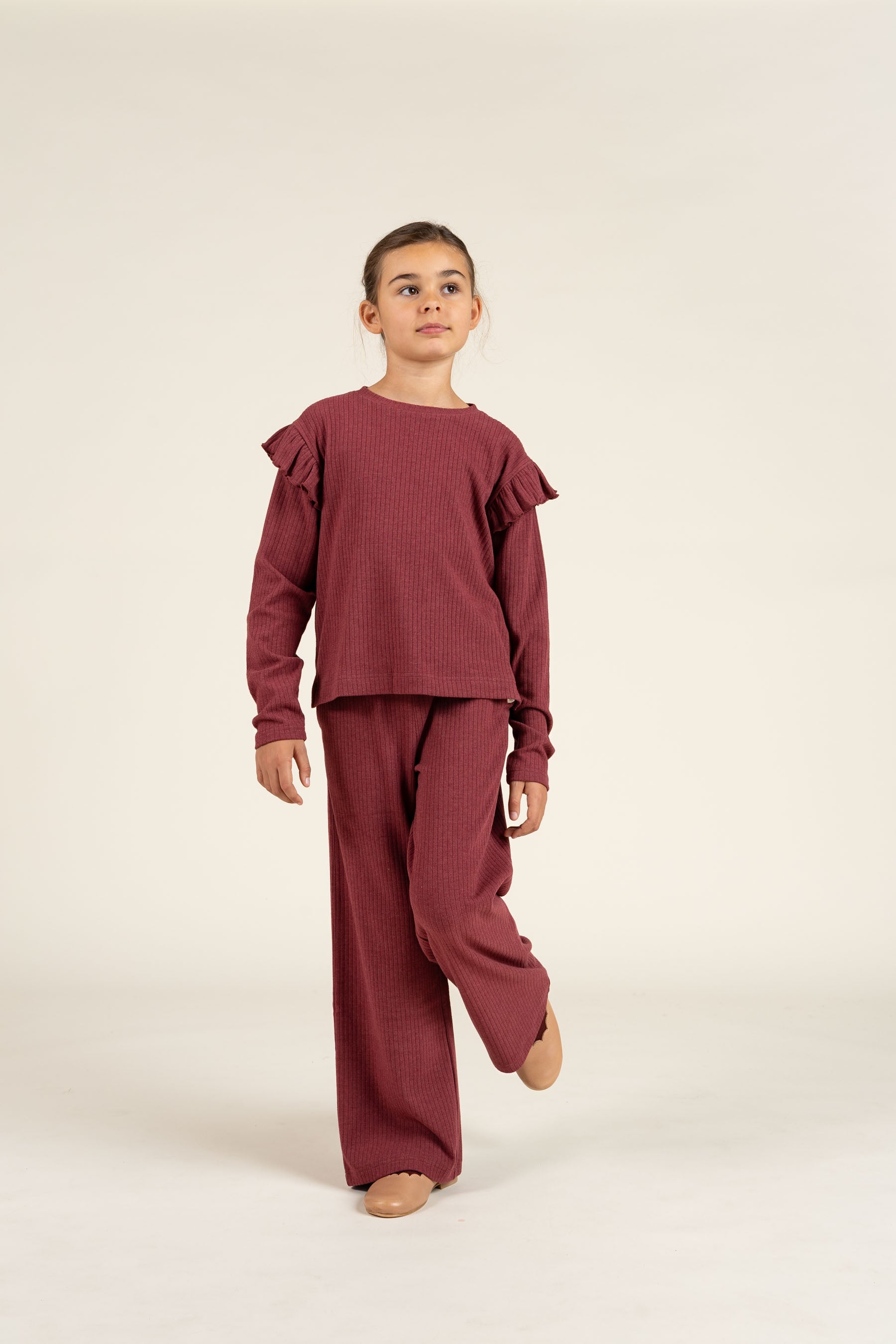 Soft Rib Wide Leg Pants - Tween - Burgundy Melange | 100702 Alana