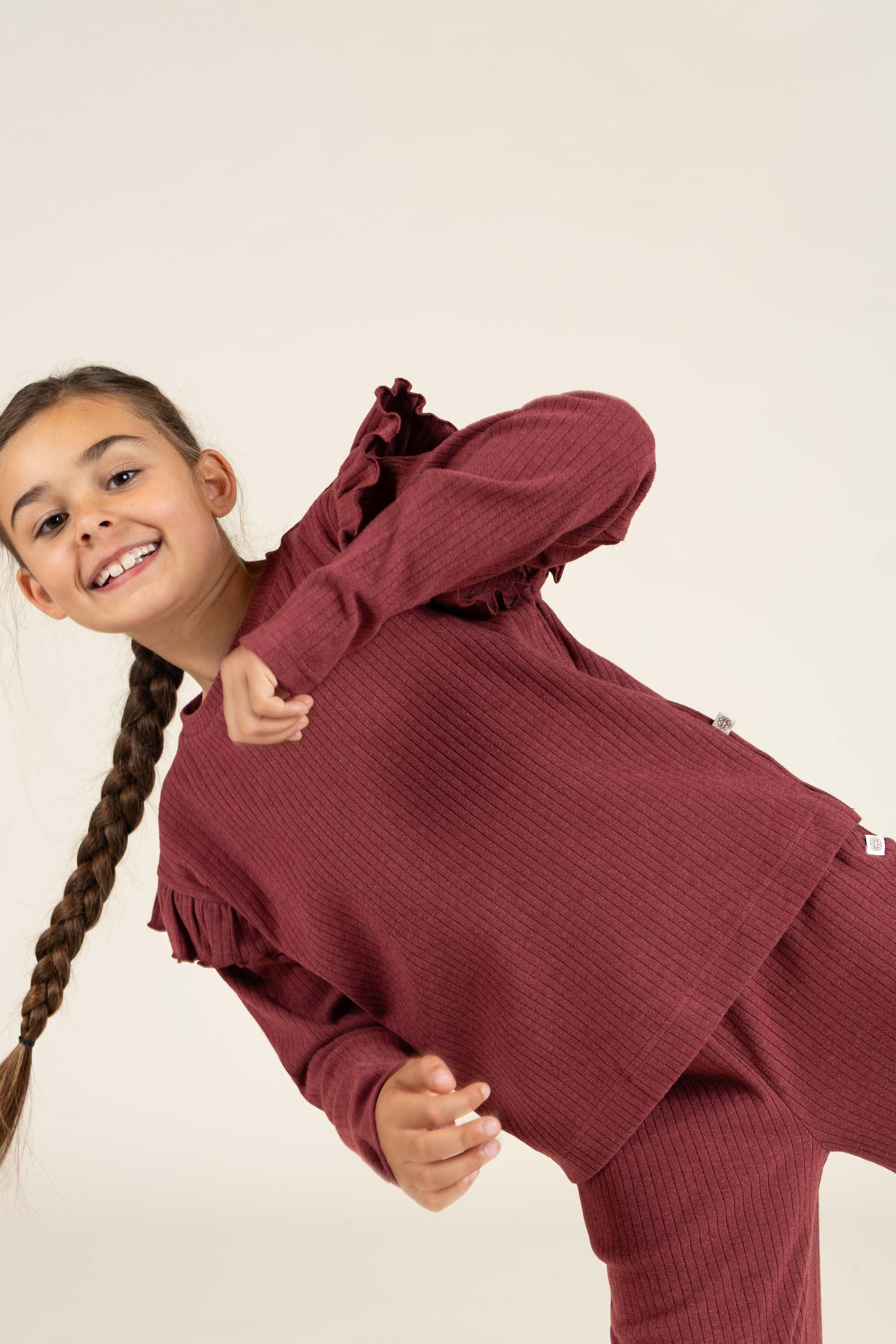 Soft Rib Wide Leg Pants - Tween - Burgundy Melange | 100702 Alana