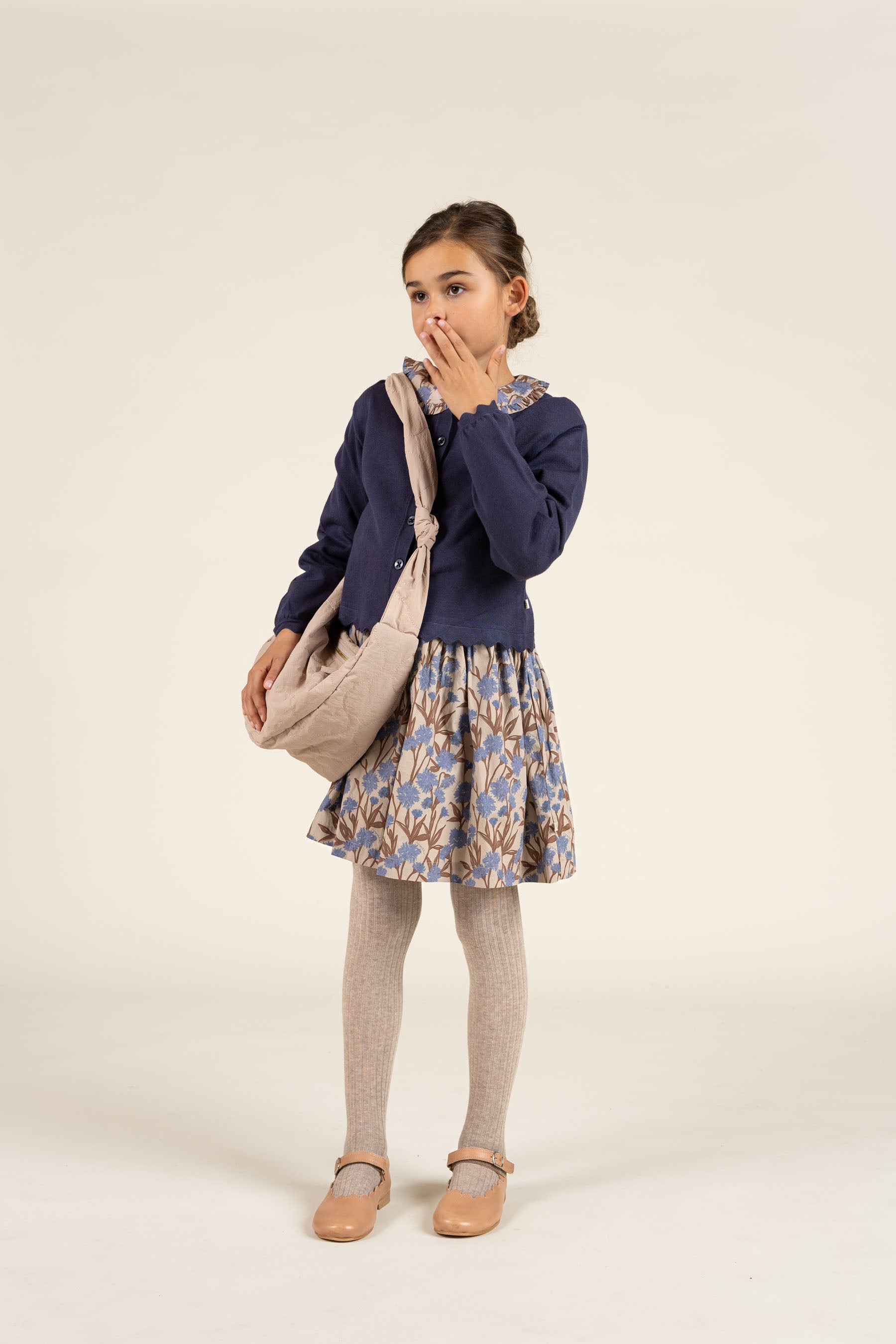 Printed Cotton Poplin Dress with Elastic waist - Tween - Blue / Brown | 100719 Amy