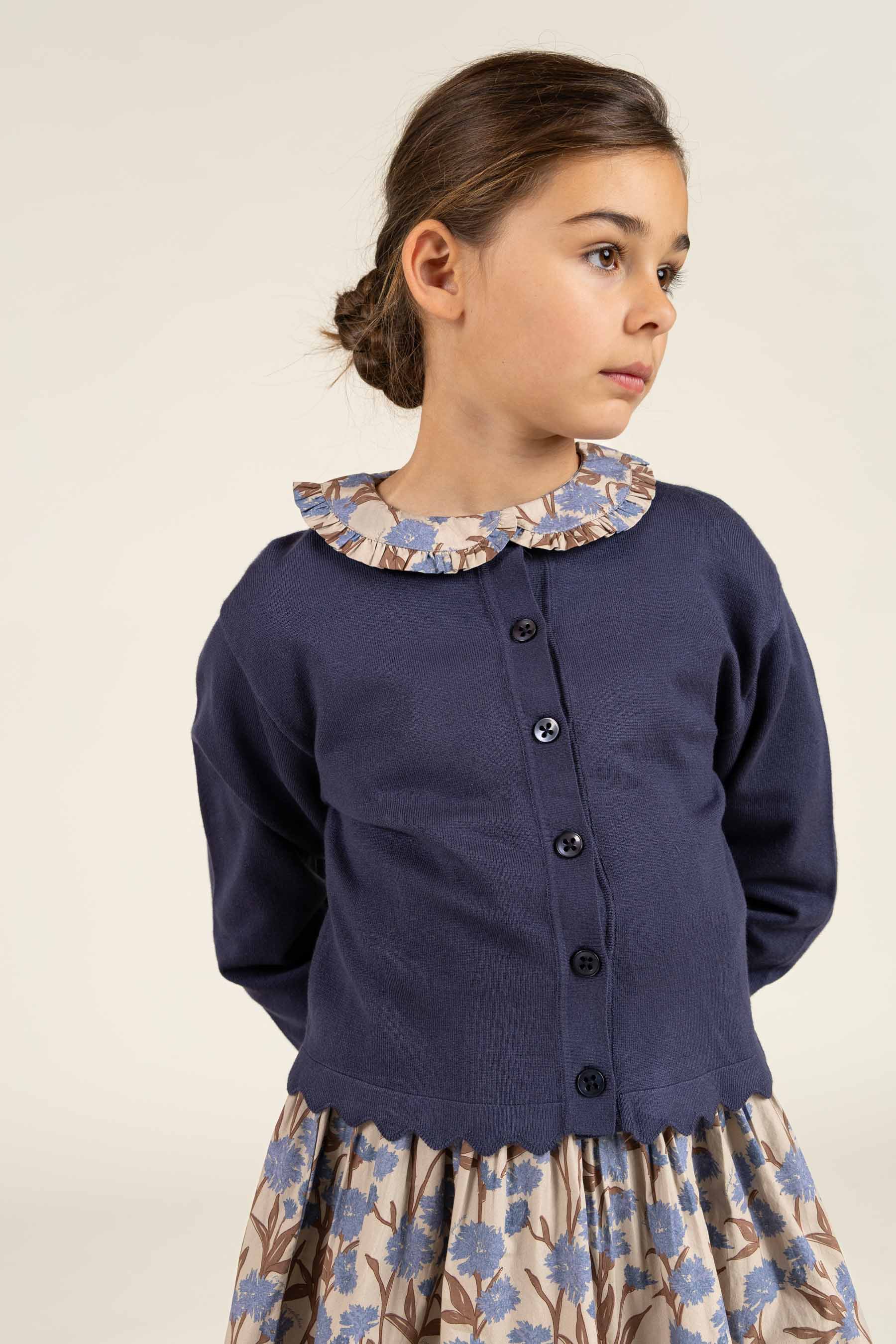 Printed Cotton Poplin Dress with Elastic waist - Tween - Blue / Brown | 100719 Amy