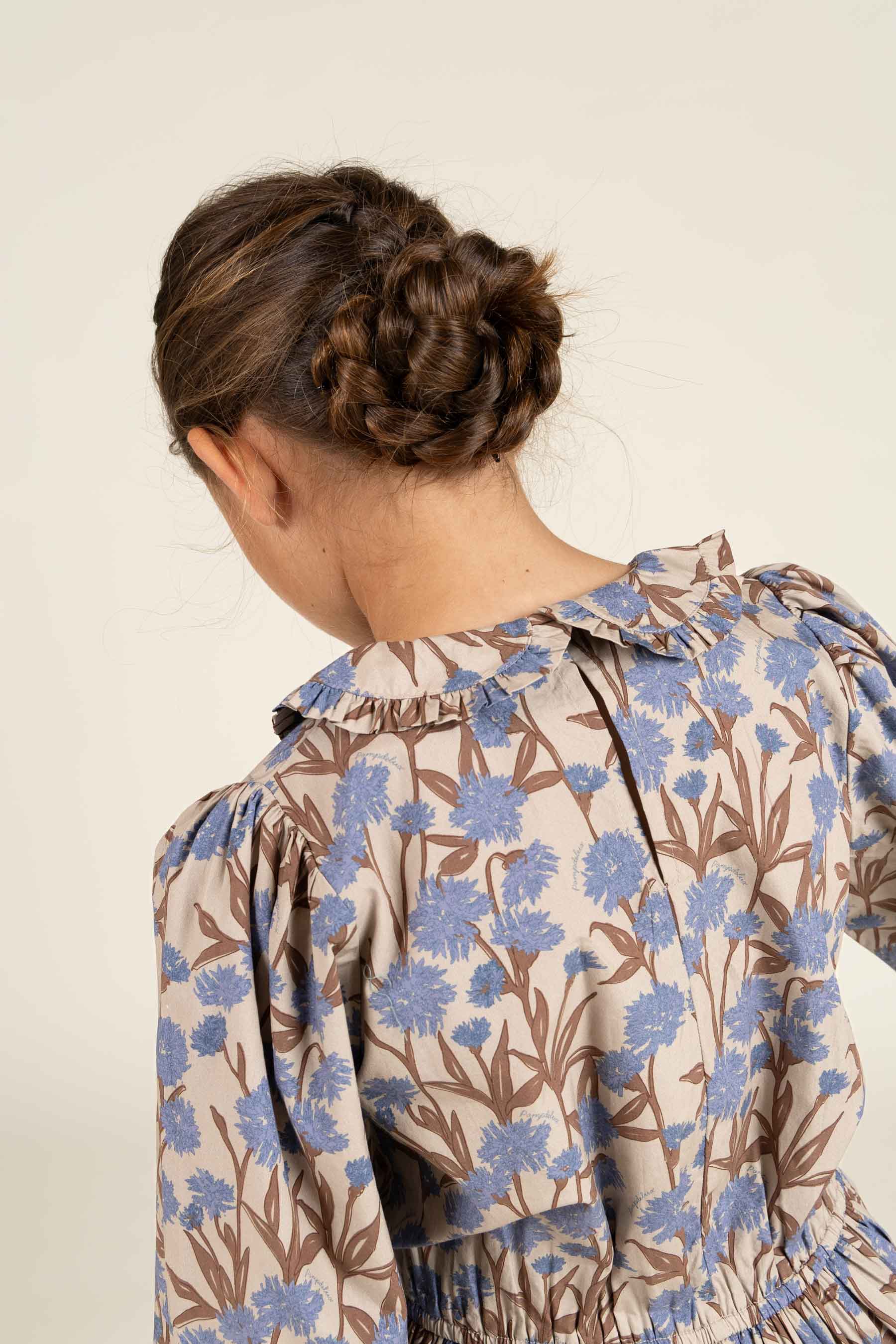 Printed Cotton Poplin Dress with Elastic waist - Tween - Blue / Brown | 100719 Amy