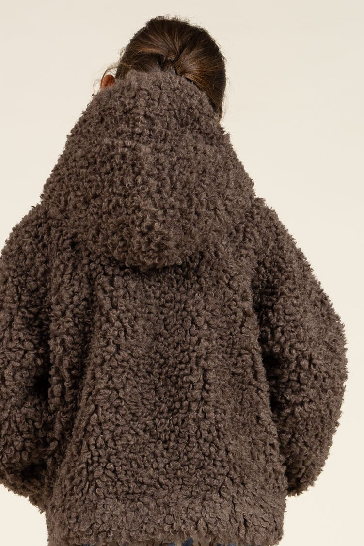 Faux Fur Hooded Jacket - Tween - Chocolate | 100549 Ellie