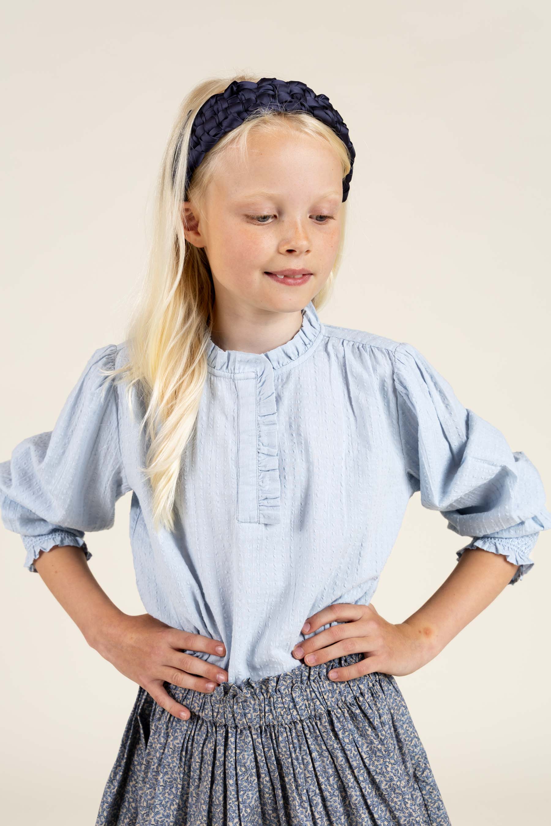 Cotton Blouse with Placket - Tween - Light Blue | 100882 Claire
