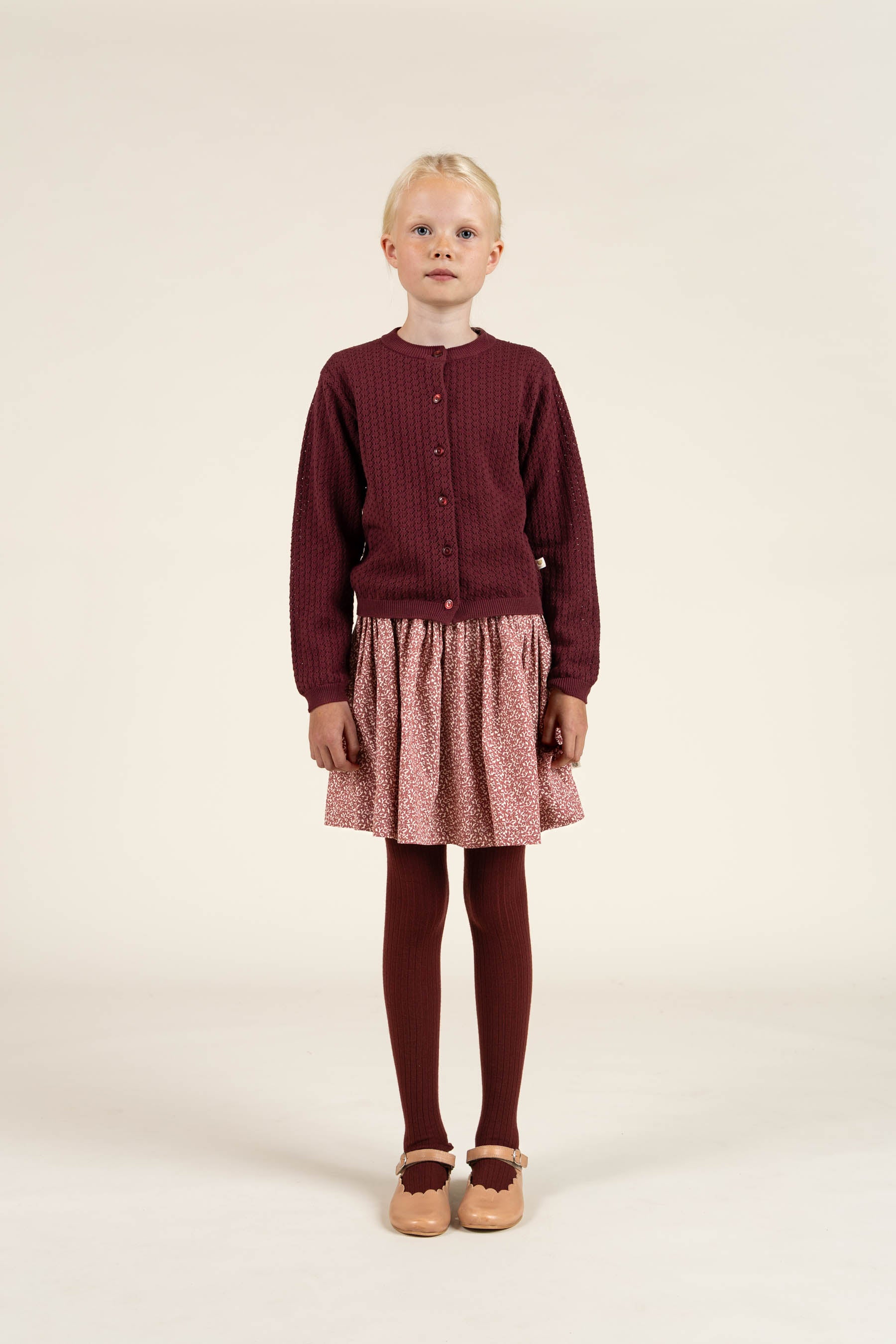 Cotton Pointelle Cardigan - Tween - Burgundy | 100686 Esme