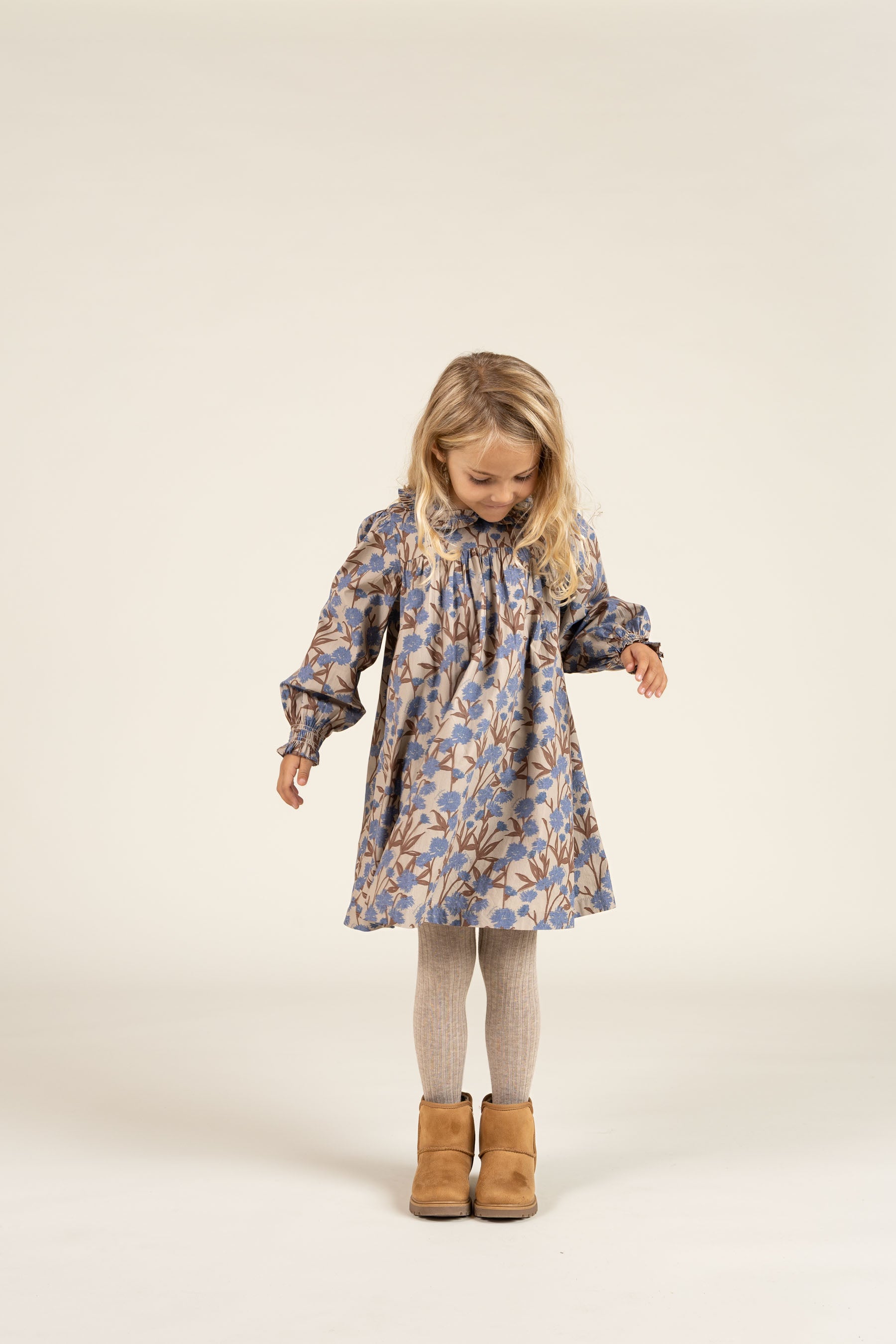 Printed Cotton Poplin Dress - Kids - Blue / Brown | 100721 Amy