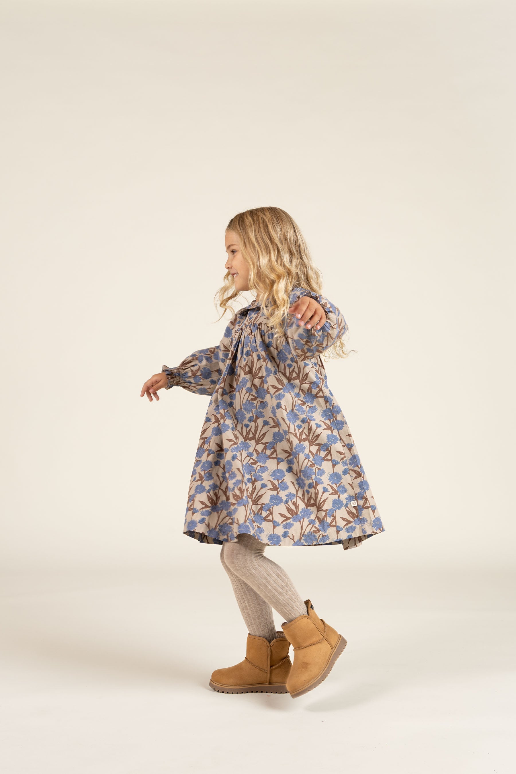 Printed Cotton Poplin Dress - Kids - Blue / Brown | 100721 Amy
