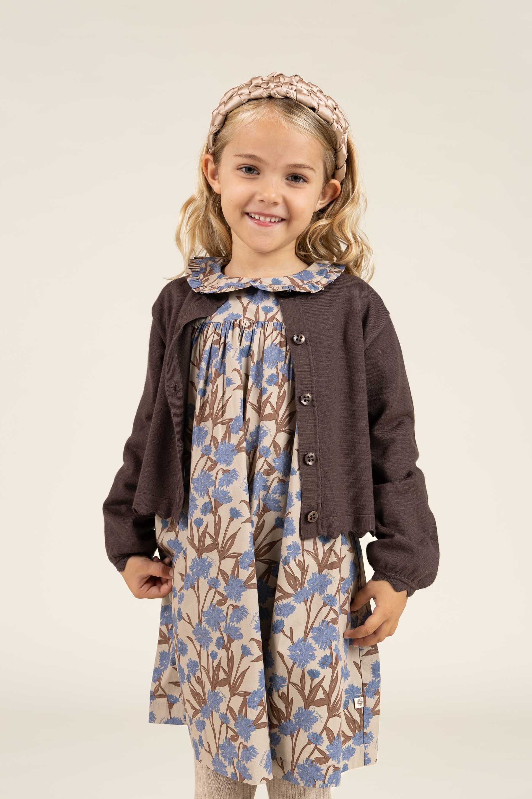 Printed Cotton Poplin Dress - Kids - Blue / Brown | 100721 Amy