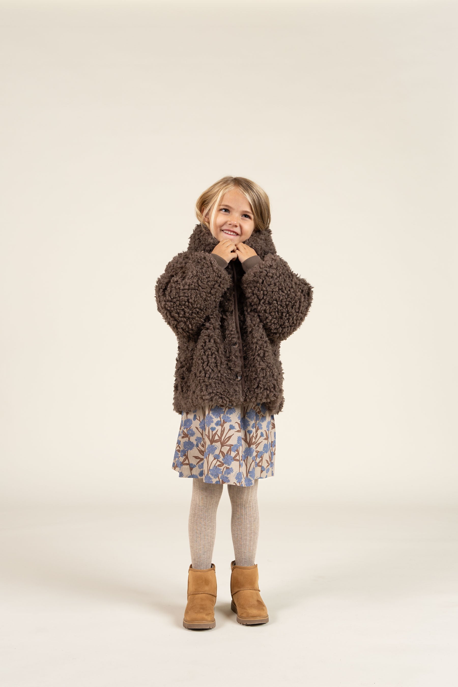 Faux Fur Hooded Jacket with Rib cuff - Kids - Chocolate | 100547 Ellie