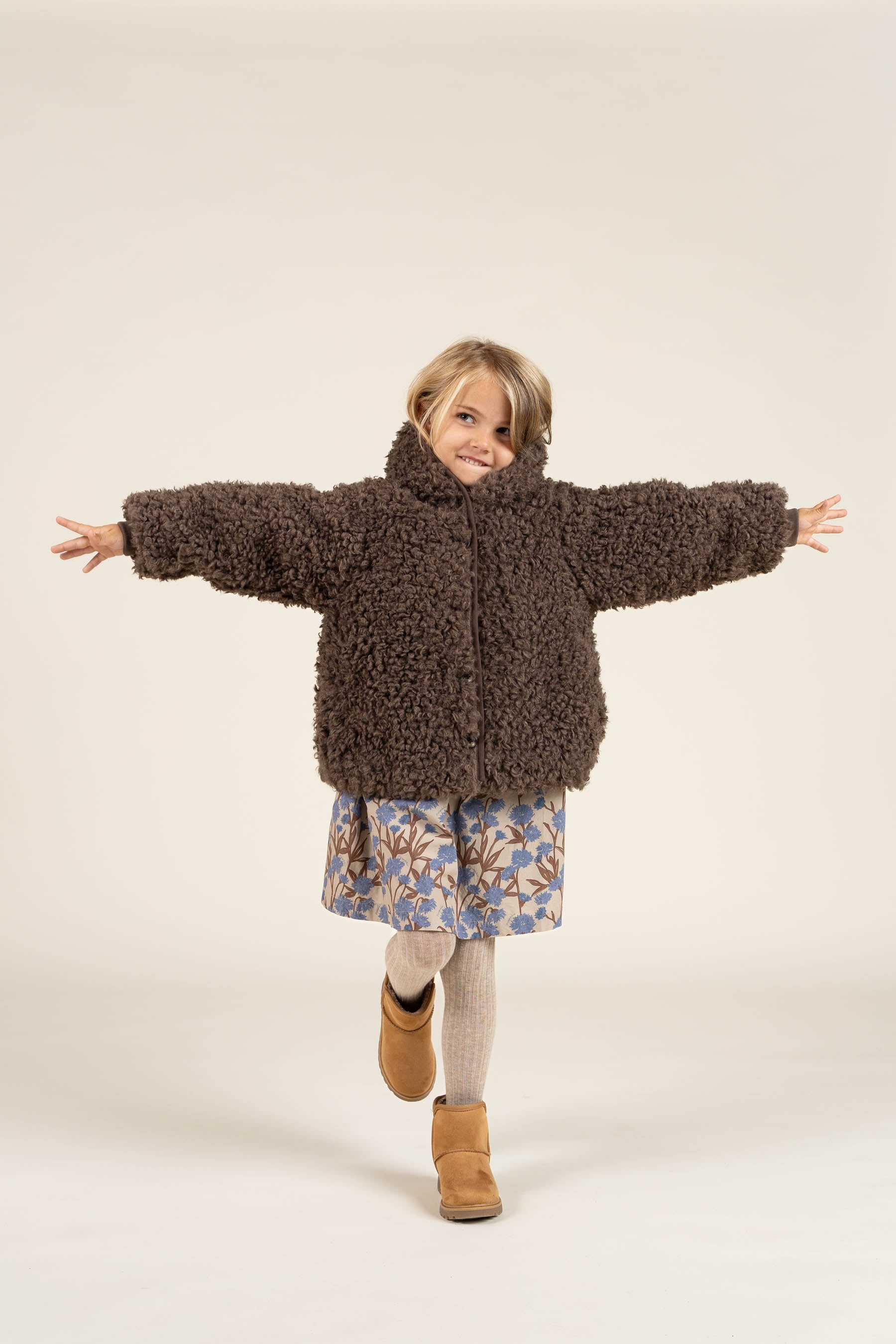 Faux Fur Hooded Jacket with Rib cuff - Kids - Chocolate | 100547 Ellie