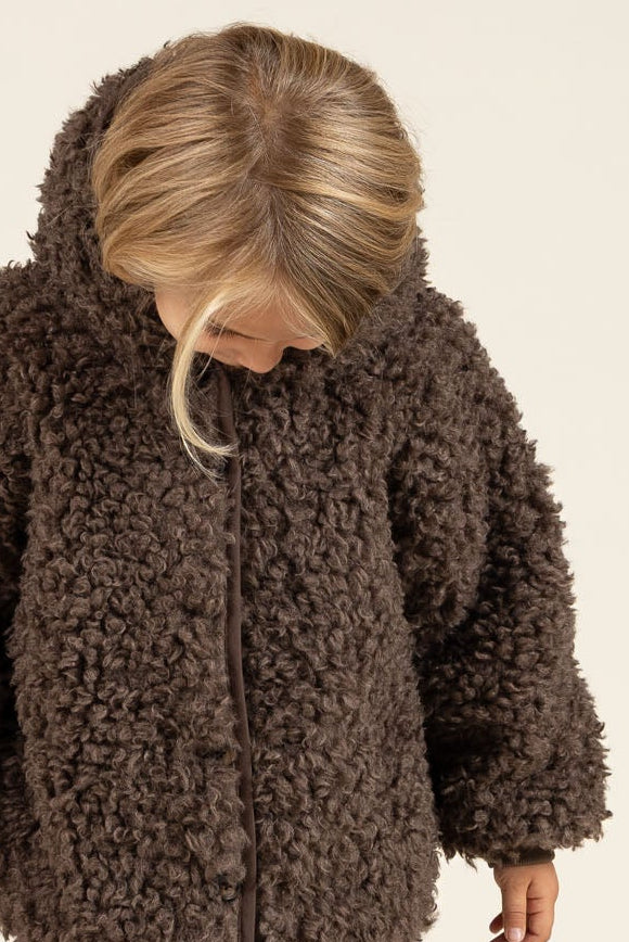 Faux Fur Hooded Jacket with Rib cuff - Kids - Chocolate | 100547 Ellie
